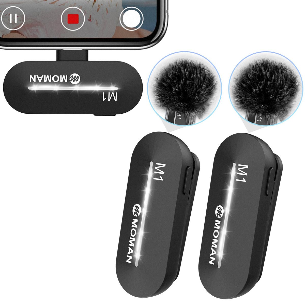 Moman Wireless Lavalier Microphone, 2 Pack Usb C Clip On Microphones For Video Recording, Mini Phone Mic For Interview Youtube T