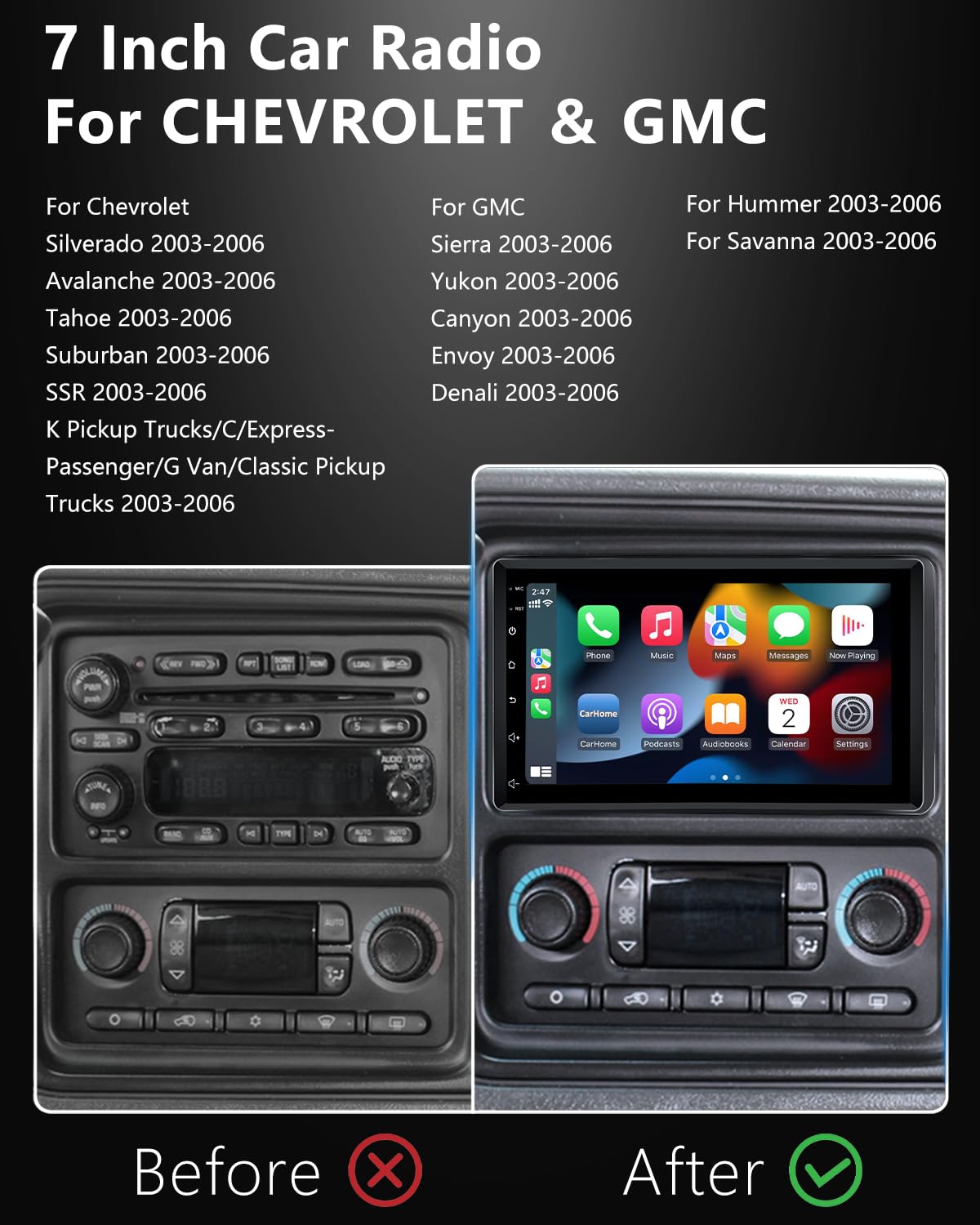 Ankeway Car Stereo For Chevrolet Silverado Tahoe Suburban/Gmc Sierra Yukon Canyon (2003-2006) With Wireless Android Auto/Carplay