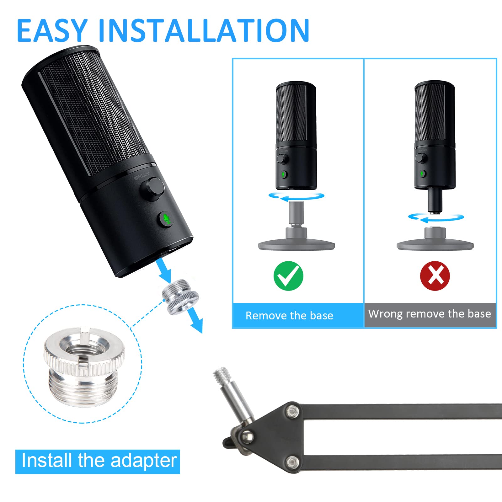Razer Seiren X Mic Boom Arm Stand With Pop Filter, Compatible With Razer Seiren X Usb Microphone With Cable Sleeve By Sunmon