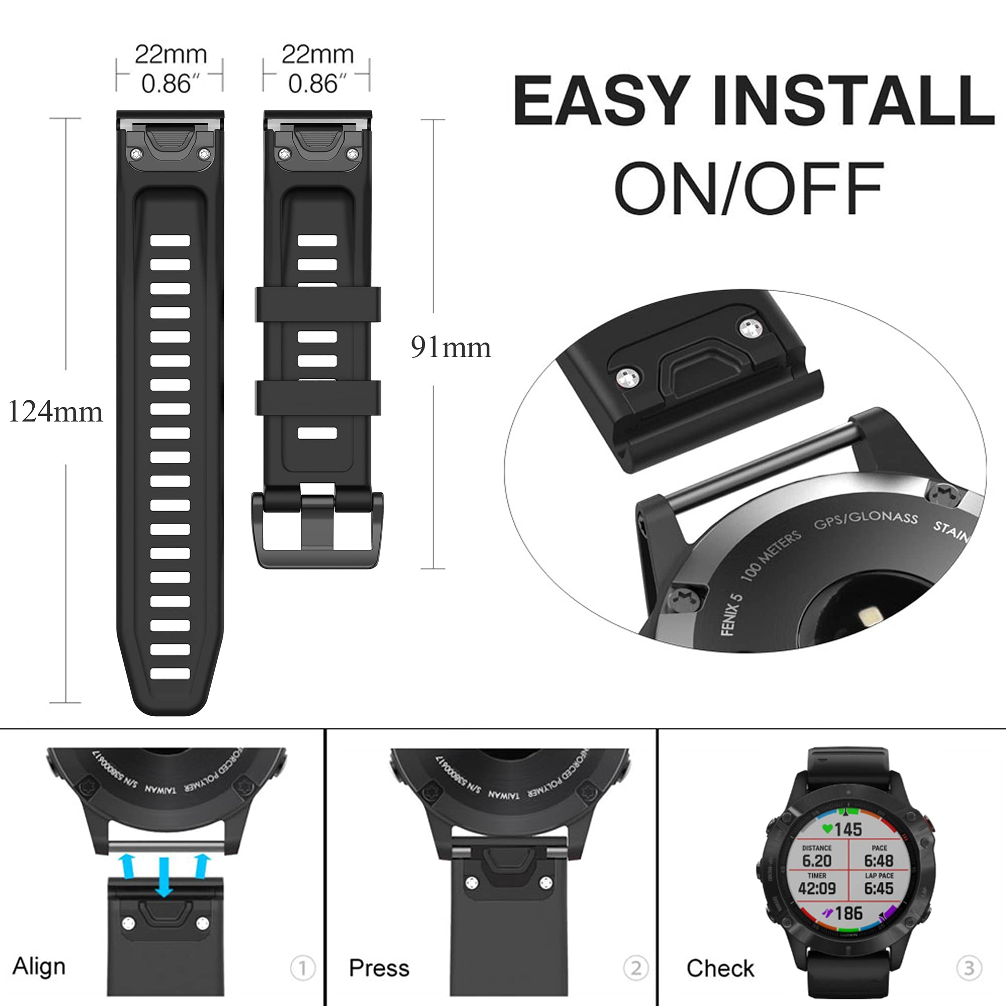 Band For Garmin Fenix 7/7 Pro/6/6 Pro/5/5 Plus, Soft Silicone Replacement Watch Band Strap For Garmin Forerunner 745/935/945/955