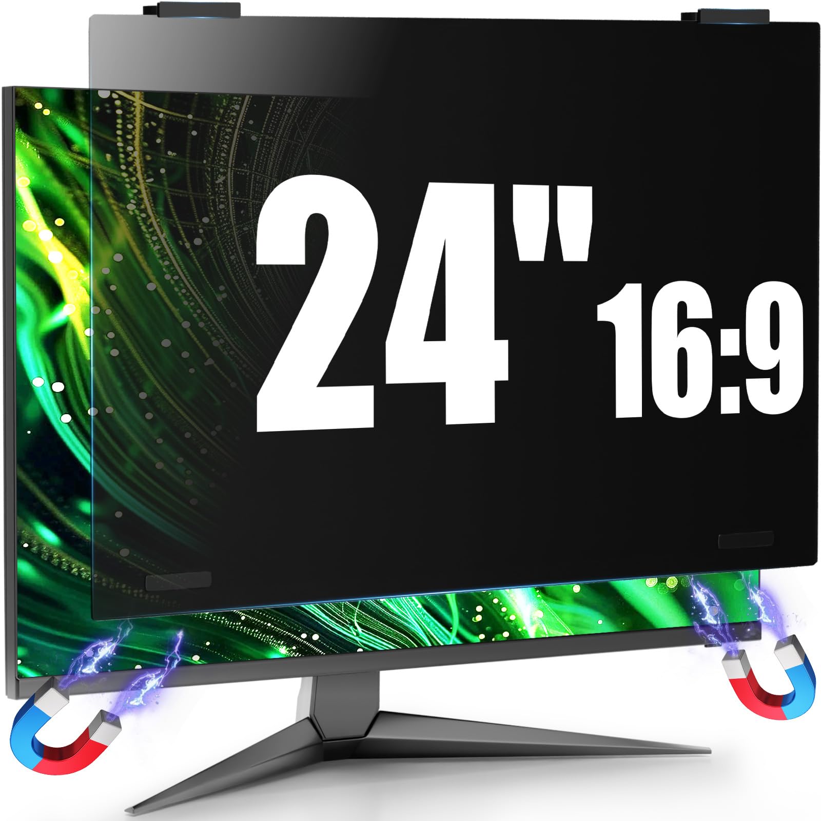 Magnetic Computer Privacy Screen Filter 24 Inch for Frameless Monitor Thin Bezel 16:9 Widescreen, Hanging Removable Anti Glare B