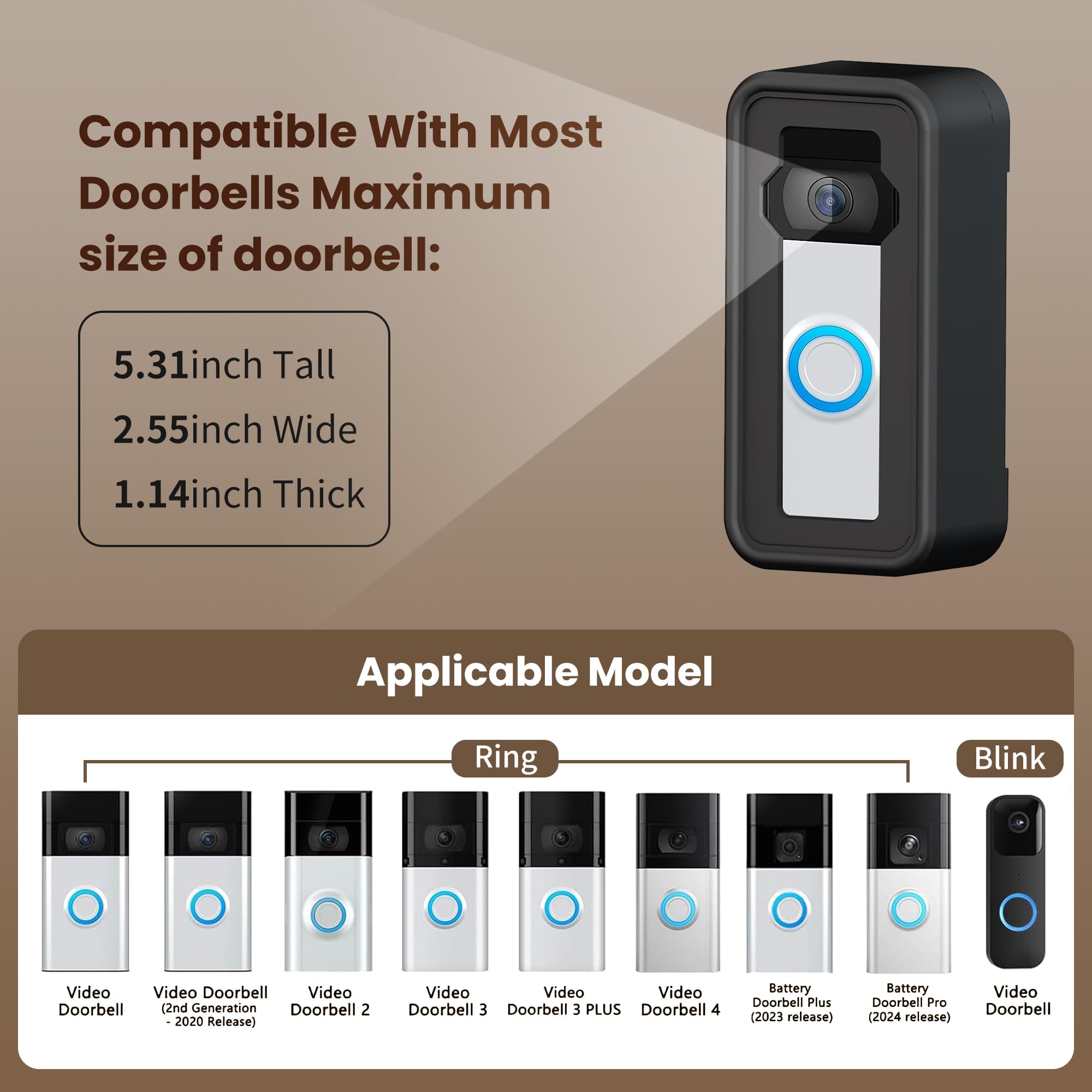 Adhesive Mount Compatible With Video Doorbell, Strong Adhesive Durable No Drill Mounting Bracket Case Cover Holder For Doorbell