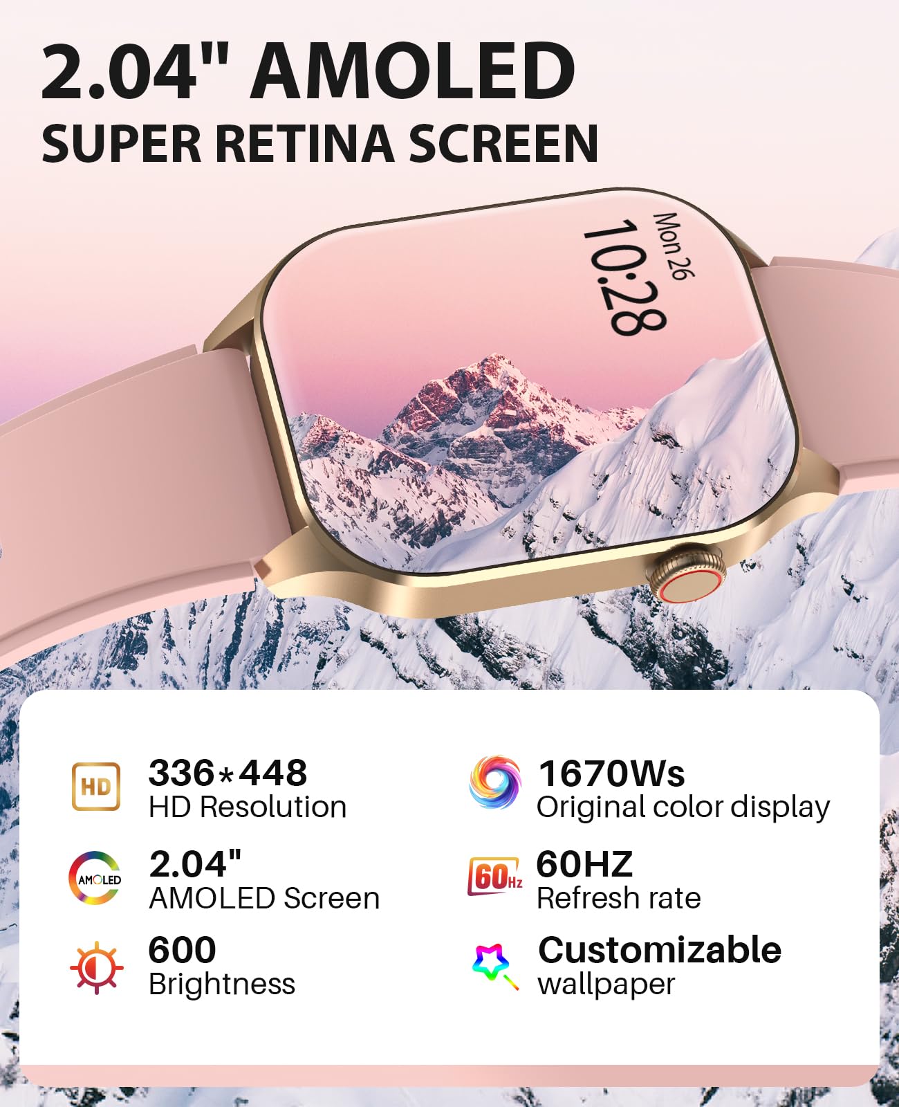 Smart Watch For Women, Infrared True Blood Oxygen Monitor, 136+ Sports, 2.04 Inch Amoled Display, Heart Rate Blood Pressure Slee