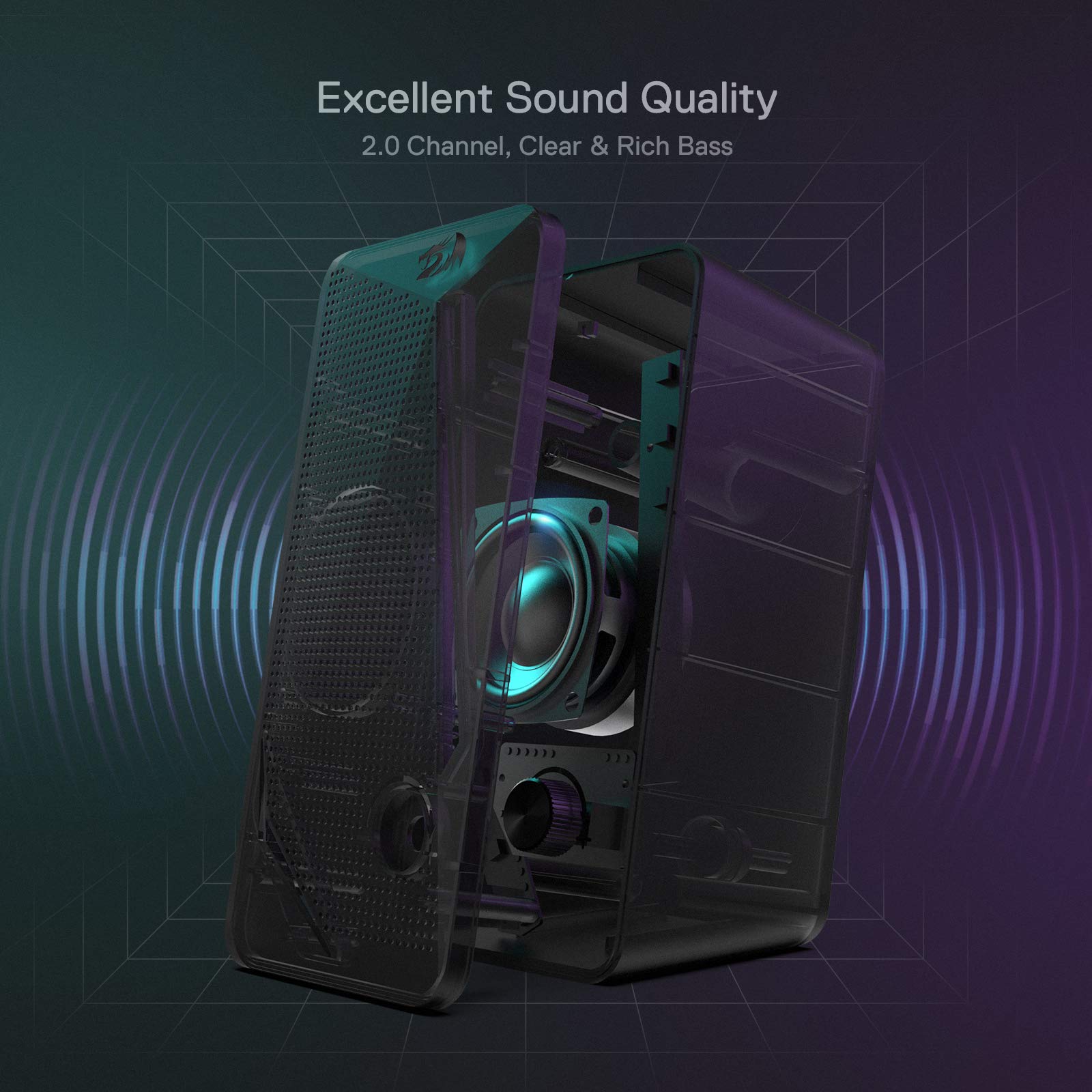 Redragon Gs510 Rgb Desktop Speakers, 2.0 Channel Pc Computer Speaker With 4 Colorful Led Backlight Modes, Enhanced Bass And Easy