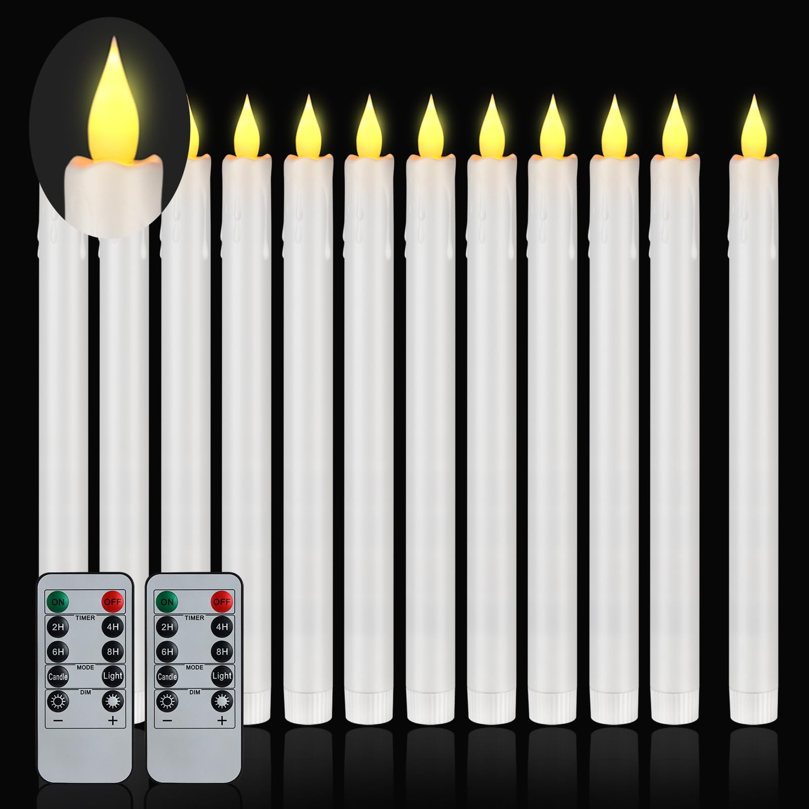 Wemarry Flameless Taper Candles 10.6inch Dripless Battery Operated Window Candles Included Remote Timer 400+ Hours By 2Aa Batteries
