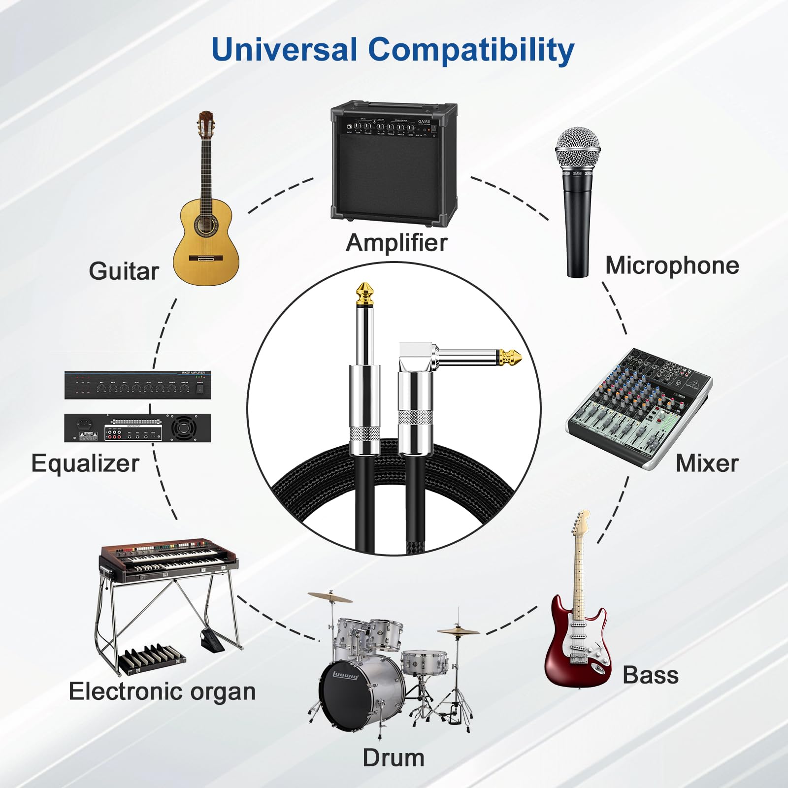 Aqdocvf 2 Pack Guitar Cable, 10Ft Electric Guitar Amp Cord For Bass Guitar & Electric Guitar/Keyboard/Mandolin Ts 1/4 Inch Cable