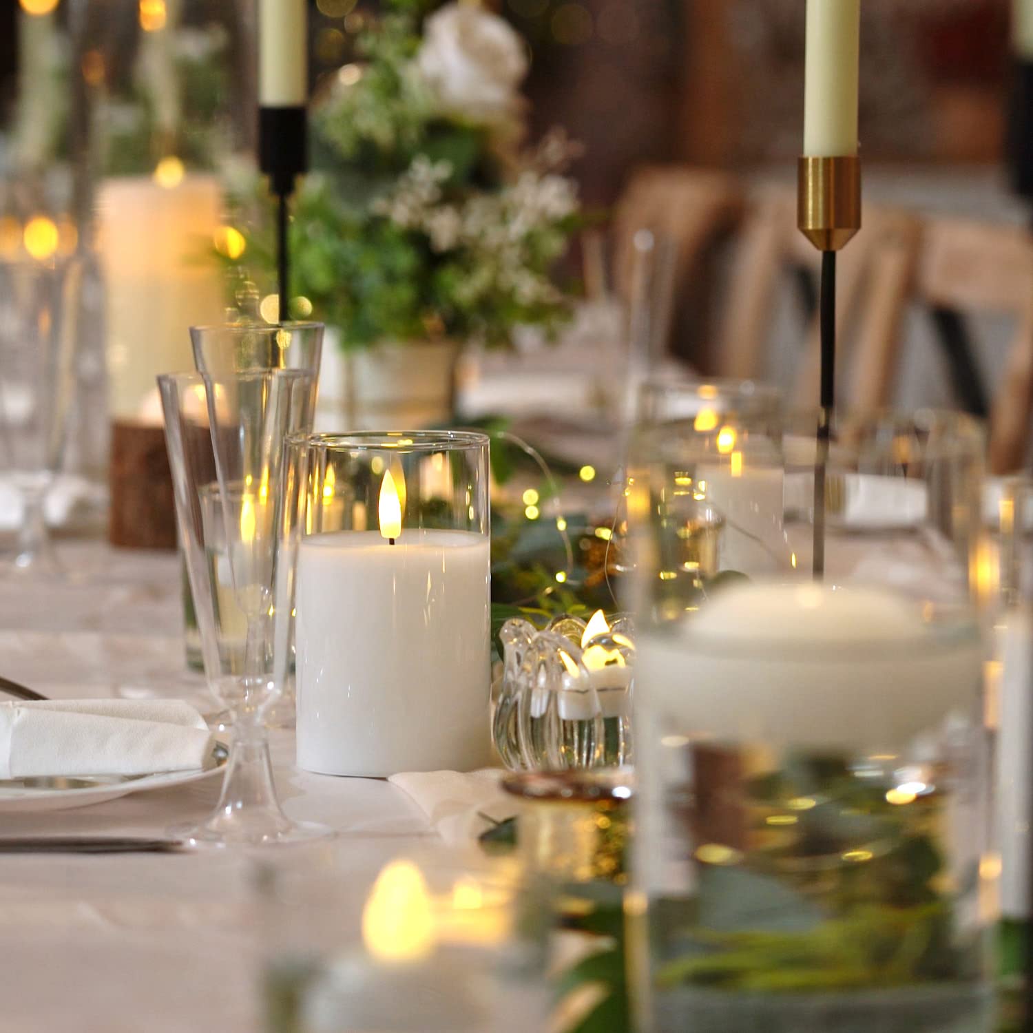 Homemory Clear Glass Flameless Candles, Pure White Wax Battery Operated Candles, Led Pillar Candles With Remote Control And Time