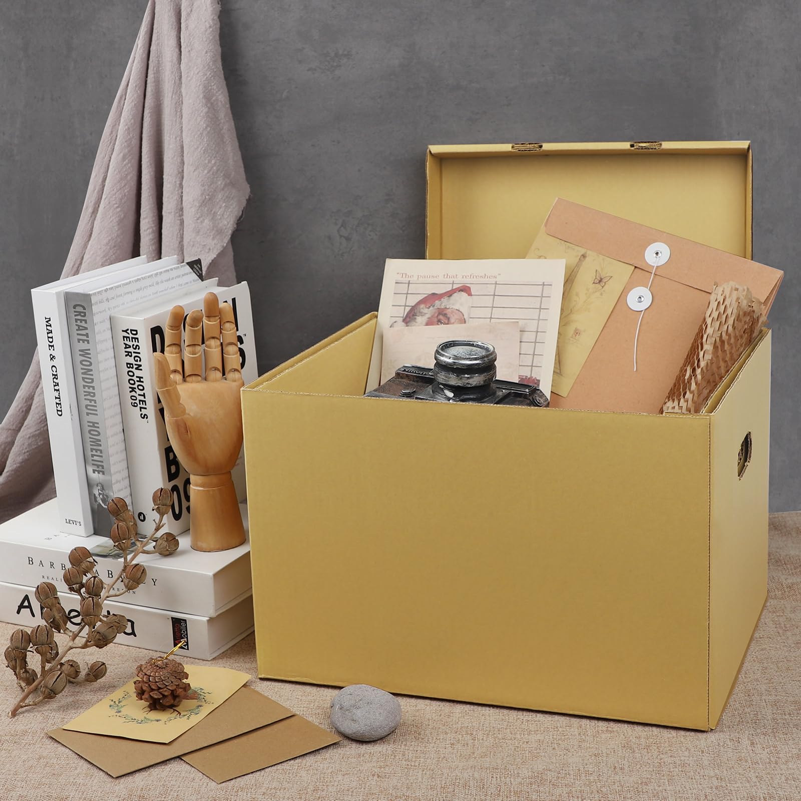 Lineco, Archival Storage Cartons, Ready To Assemble, For Documents Or Photos, Acid Free, Buffered Corrugated Board, 12 X 15 X 10 In, Tan, Pack Of 5