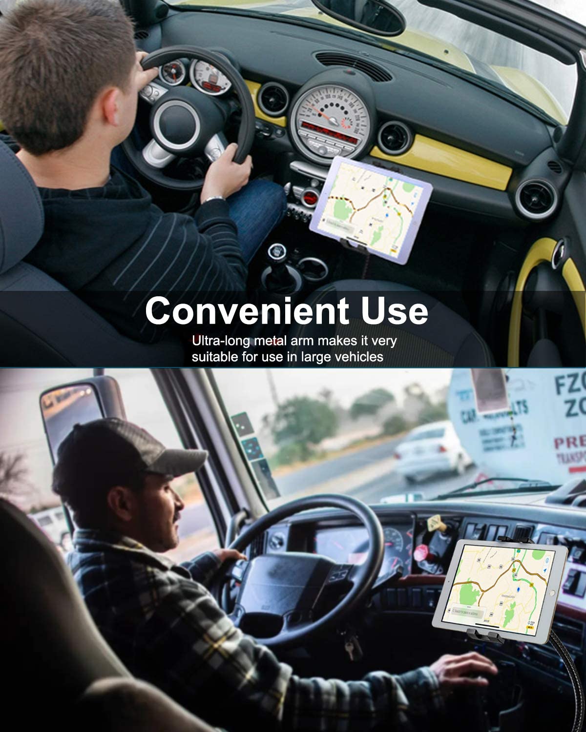 Woleyi Car Or Truck Seat Rail Tablet Mount, Heavy Duty Gooseneck Car Floor Tablet & Phone Holder For Ipad Pro 9.7, 11, 12.9/ Air