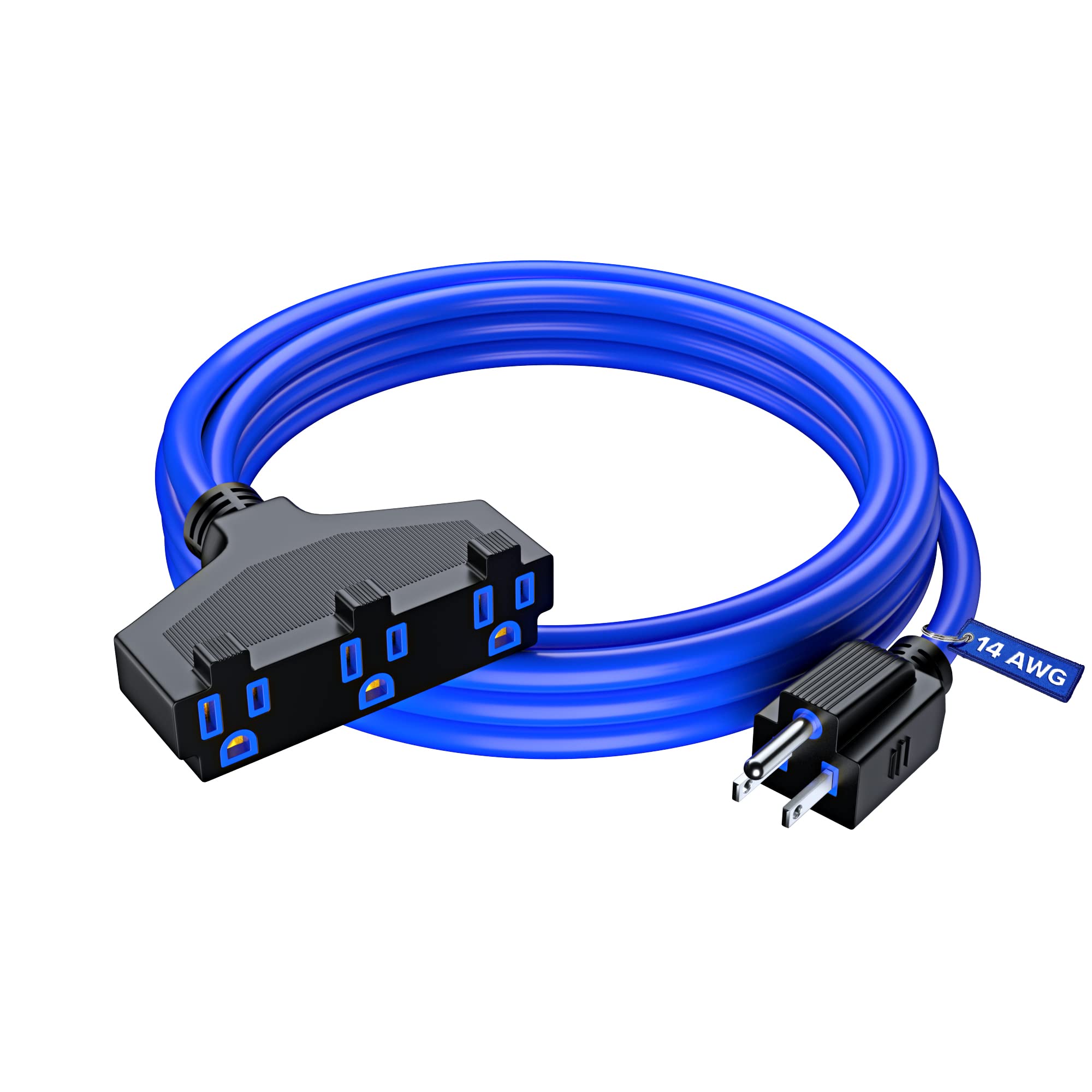 Extension Cord 10 Feet, Sjtw Extension Cord With Multiple Outlets, 14 Gauge (Blue) Etl Listed