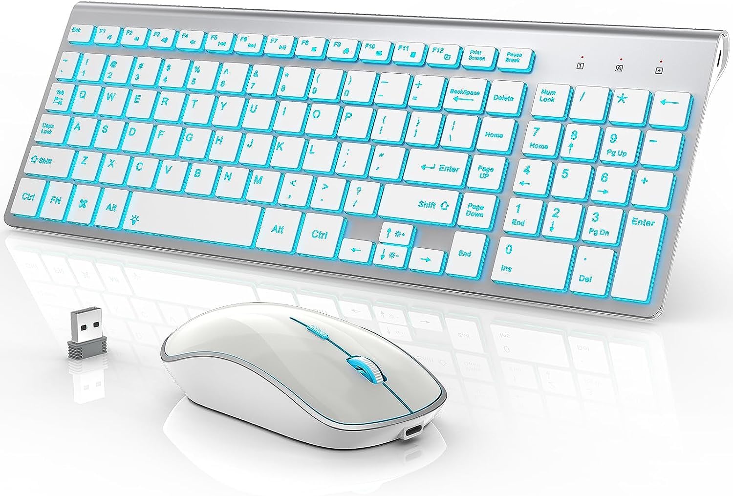 J Joyaccess Wireless Keyboard And Mouse Combo With 7 Backlit Options,Quiet Light Up Keys,Type C Rechargeable,Sleep Mode 2.4G Sli