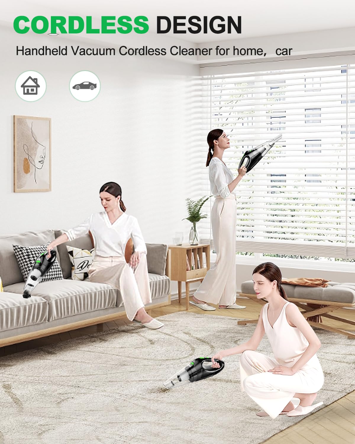 Meloho Car Vacuum Cleaner High Power, Portable Handheld Vacuum Cordless Rechargeable With Fast Charge Tech, Huge Motor & Large C
