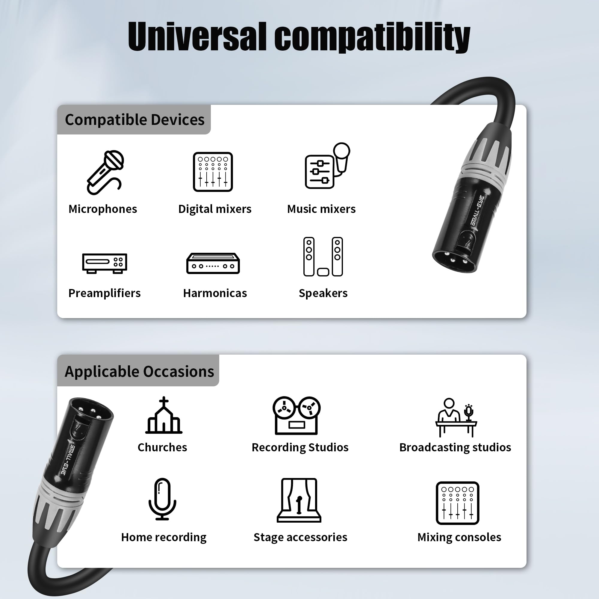 Small-Eye Xlr Male To Male Cables 5 Ft 2 Pack - Balanced 3-Pin Xlr Patch Cables With 22 Awg Ofc For Mixers And Pa Speakers