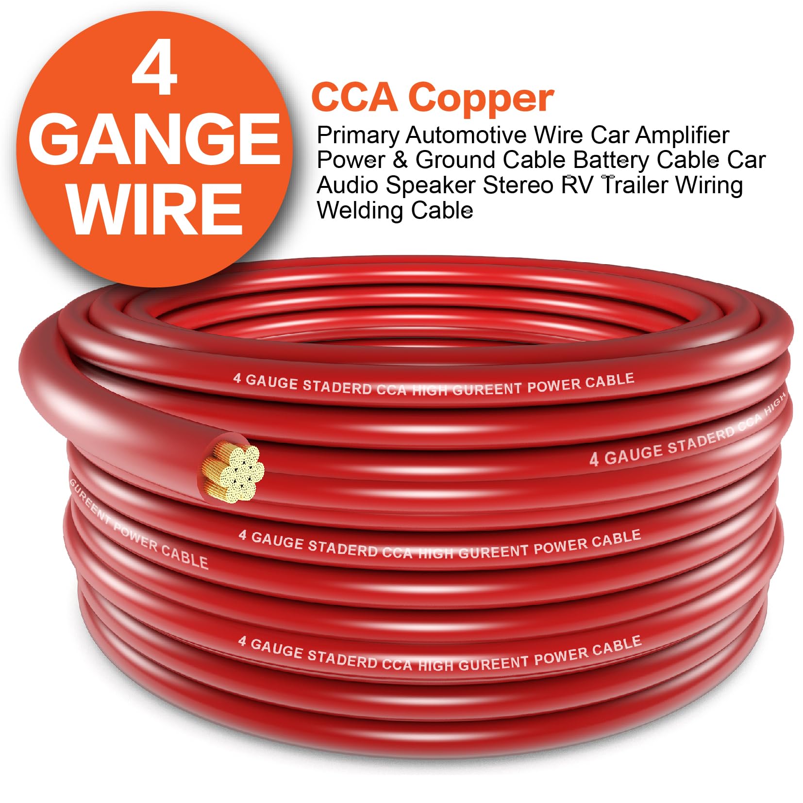 4 Gauge Wire (50Ft Each   Red/Black) Copper Clad Aluminum Cca With Cable Cutter,Lugs Terminal Connectors And Heat Shrink Tube