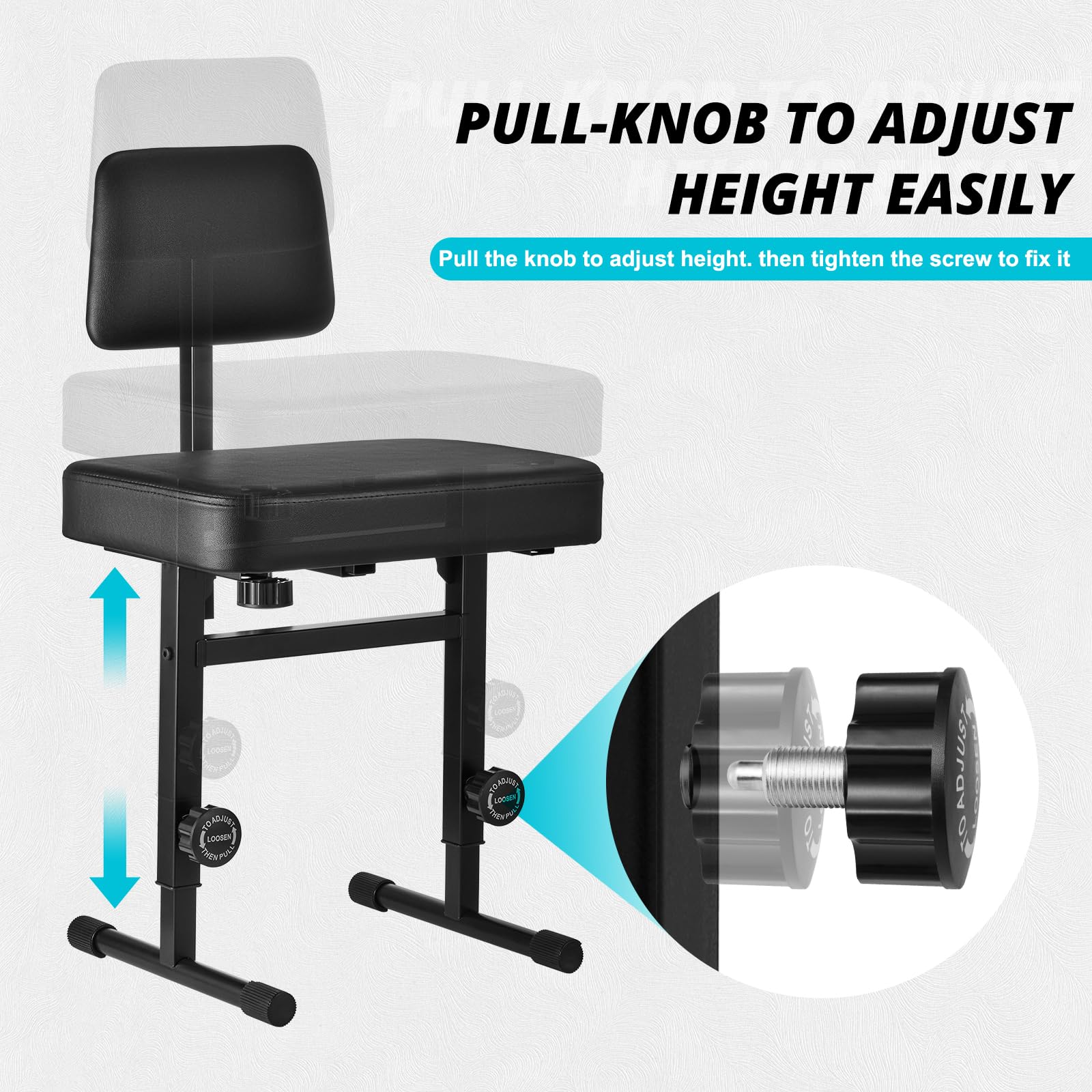 Tentoten Piano Bench Adjustable Height, Piano Chair With Padded Backrest Comfortable Piano Seat For Piano & Keyboard Bench For M