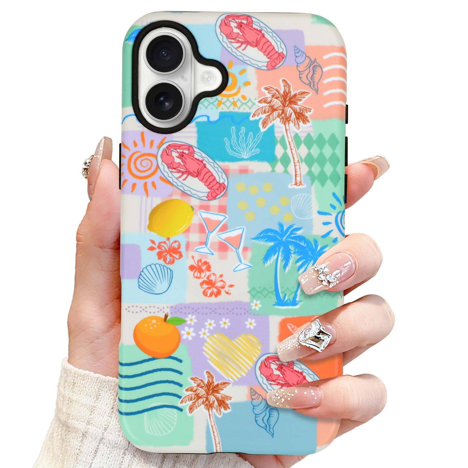 SOKAD Magnetic Beach Collage Phone Case for iPhone 16 Plus, Cute Sea Summer Collage Pattern Compatible with Magsafe Matte Protec