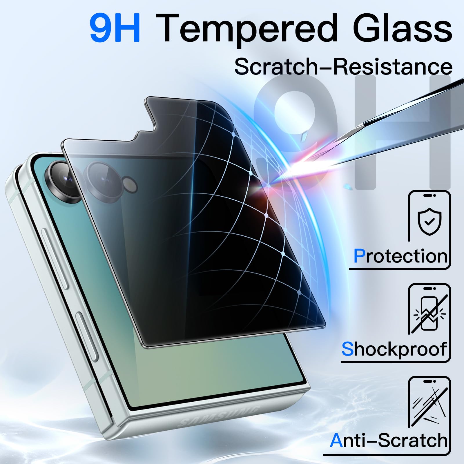 Jetech Front Privacy Screen Protector For Samsung Galaxy Z Flip 7 2025, Anti-Spy Tempered Glass Film With Easy Installation Tool
