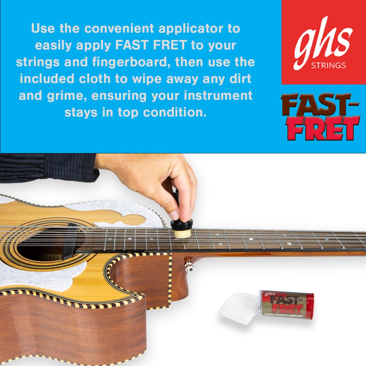 Ghs Strings - Fast Fret (Model A87-2 Pack) String And Neck Cleaner For Musical Instruments, Pack Of 2