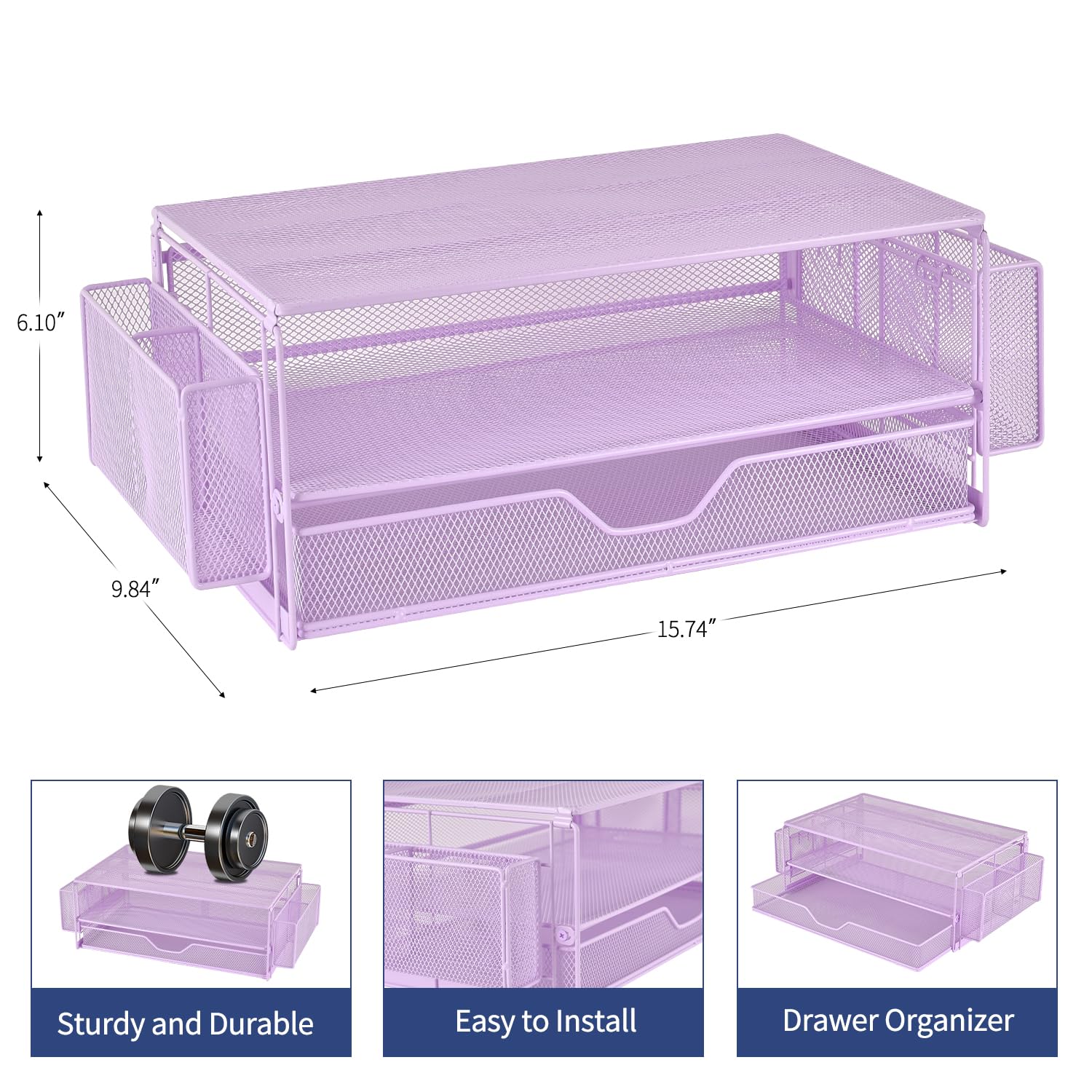 Aupsen 2 Tier Computer Monitor Stands With Drawers And 2 Pen Holder, Desk Accessories & Workspace Desk Organizers, Desktop Organ