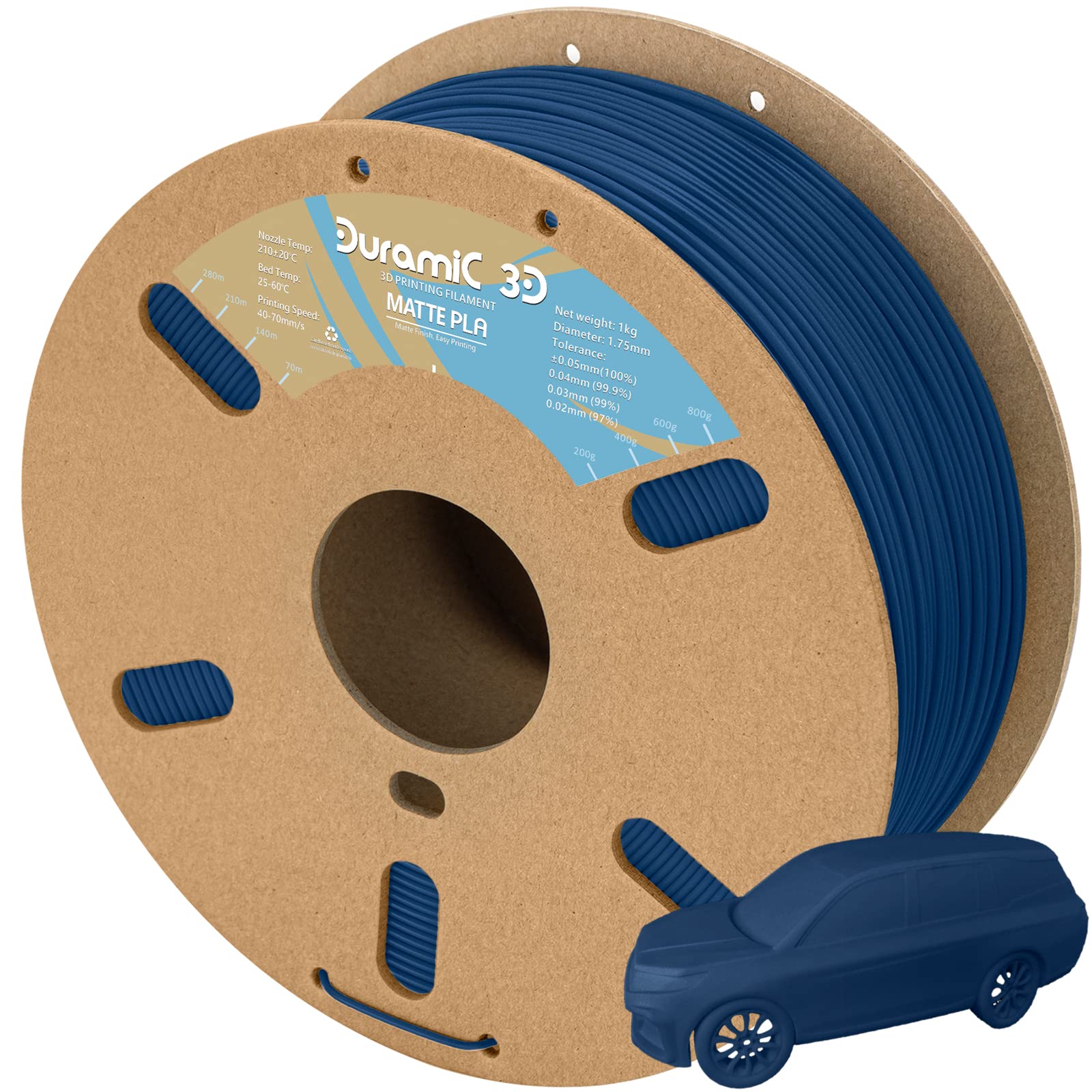 Duramic 3D Matte Pla Filament 1.75Mm Dark Blue, 1Kg Cardboard Spool Matte Finish 3D Printer Filament Pla 1.75Mm Dimensional Accu