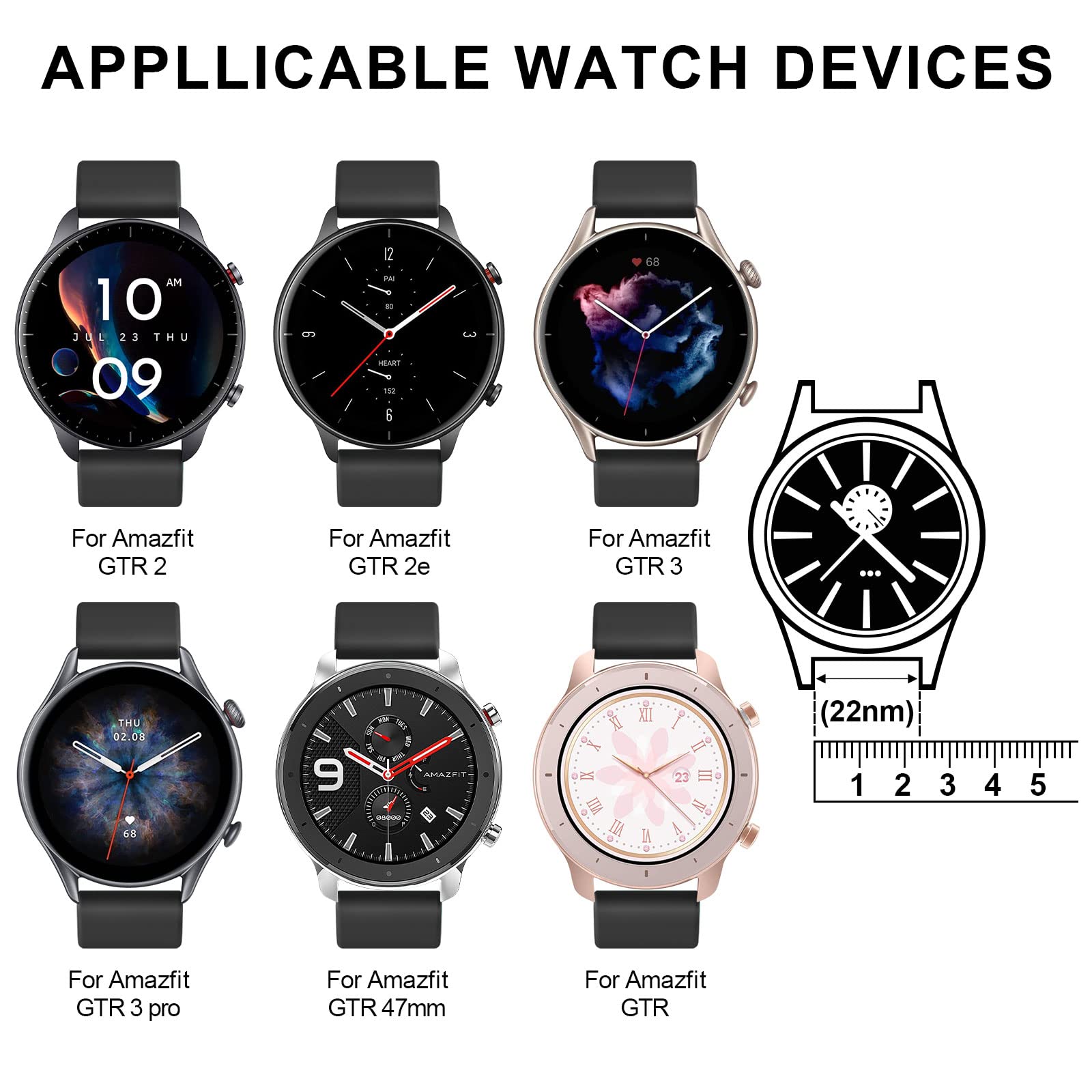 Amzpas Silicone Band For Amazfit Gtr 2E/ Gtr 2/ Gtr 3 Pro/ Gtr 3, 22Mm Adjustable Soft Smart Watch Band, 3 Pack Replacement Wris