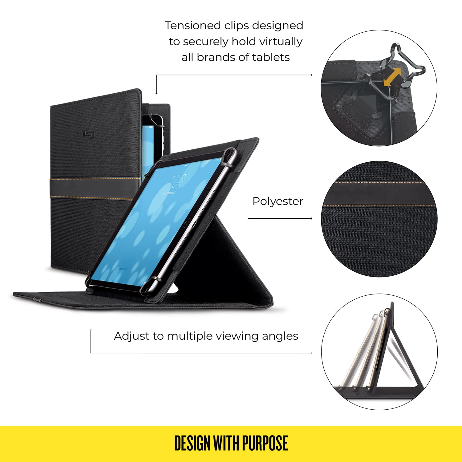 Solo New York Metro Universal Fit Tablet/Ereader Booklet, 8.5'' To 11'', Black/Orange