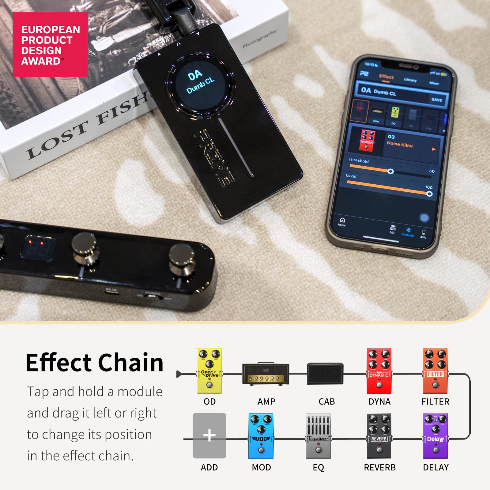 Mooer P2 Multi Effects Pedal Processor, Electric Guitar Bass Guitar Pedals With Amp Midi Looper Drum Machine Touch Screen For Performance Practice Live Streaming