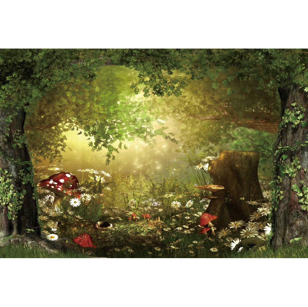 Leowefowa 10X6.5Ft Vinyl Birthday Backdrop Fairytale Jungle Forest Backdrop Mushroom Baby Shower Photo Background For Party Phot