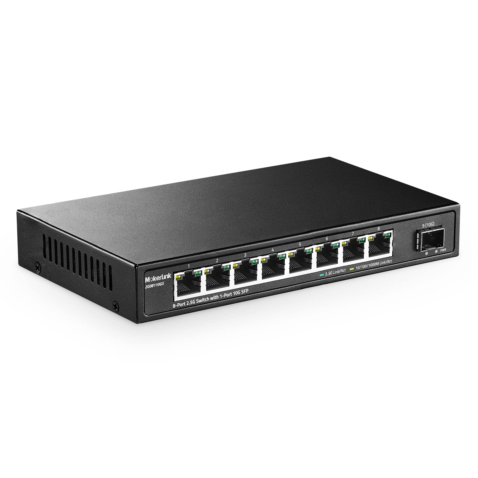 Mokerlink 8 Port 2.5G Ethernet Switch With 10G Sfp+, 8X2.5G Rj45 Ports Compatible With 100/1000Mbps, Metal Unmanaged Fanless Des