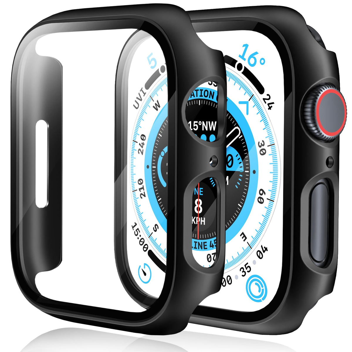 Ewuonu 2 Pack Hard Pc Case For Apple Watch Series 9 Series 8/7 41Mm Screen Protector, Tempered Glass Film Hard Bumper Anti-Scrat