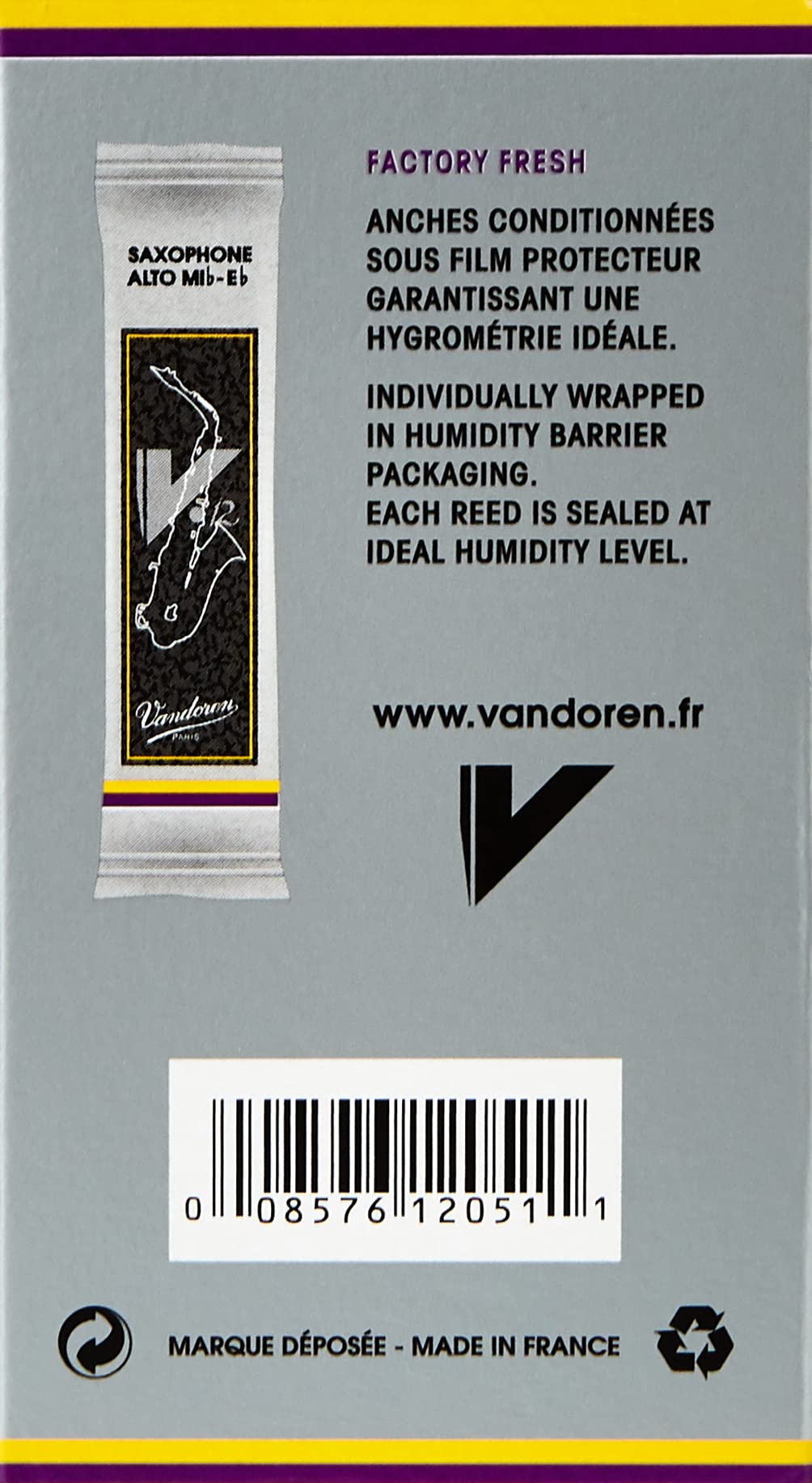 Vandoren Sr6125 Alto Sax V.12 Reeds Strength 2.5; Box Of 10