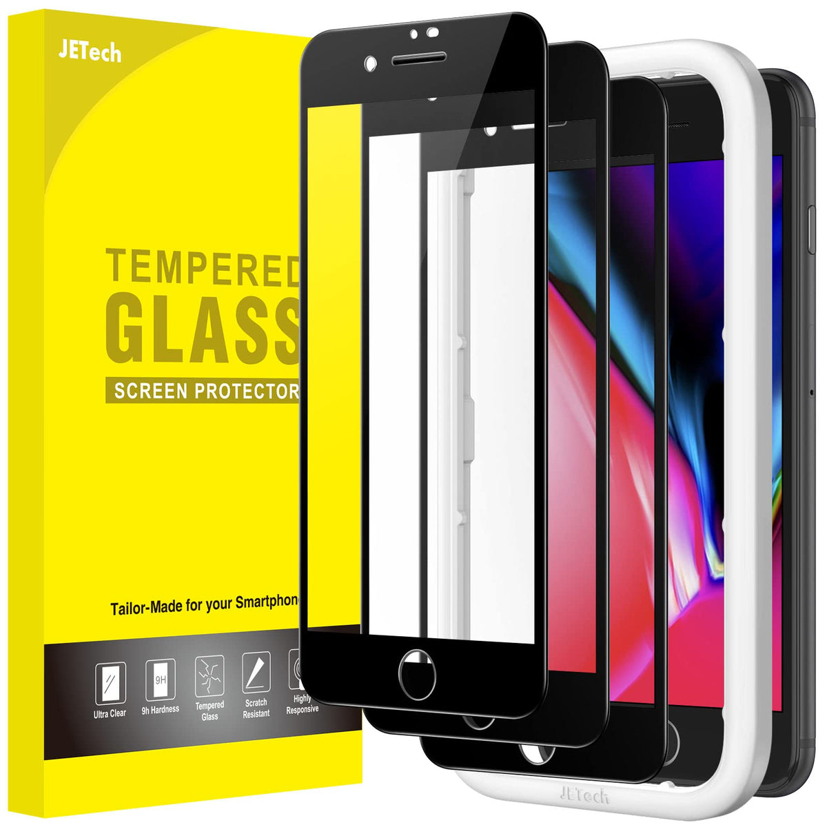 Jetech Full Coverage Screen Protector For Iphone Se 3 (2022)/Se 2 (2020)/8/7 4.7 Inch, Black Edge Tempered Glass Film With Easy