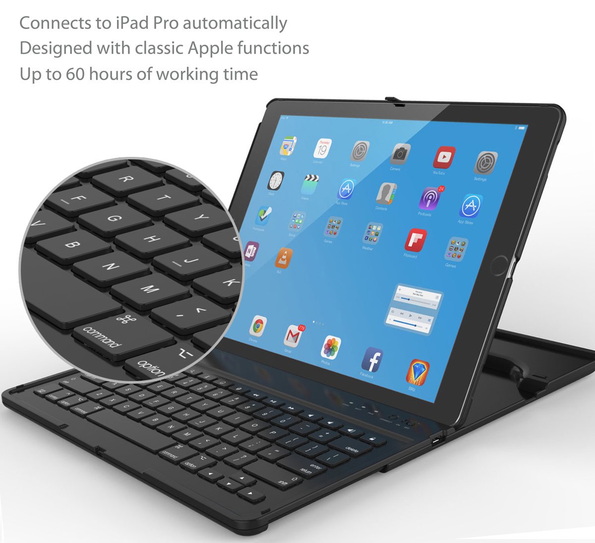 Procase Keyboard Case For 1St & 2Nd Generation Ipad Pro 12.9 2017 2015, Ipad Pro 12.9 Tablet Wireless Keyboard Case For Ipad Pro 12.9' (2Nd & 1St Gen)  Black