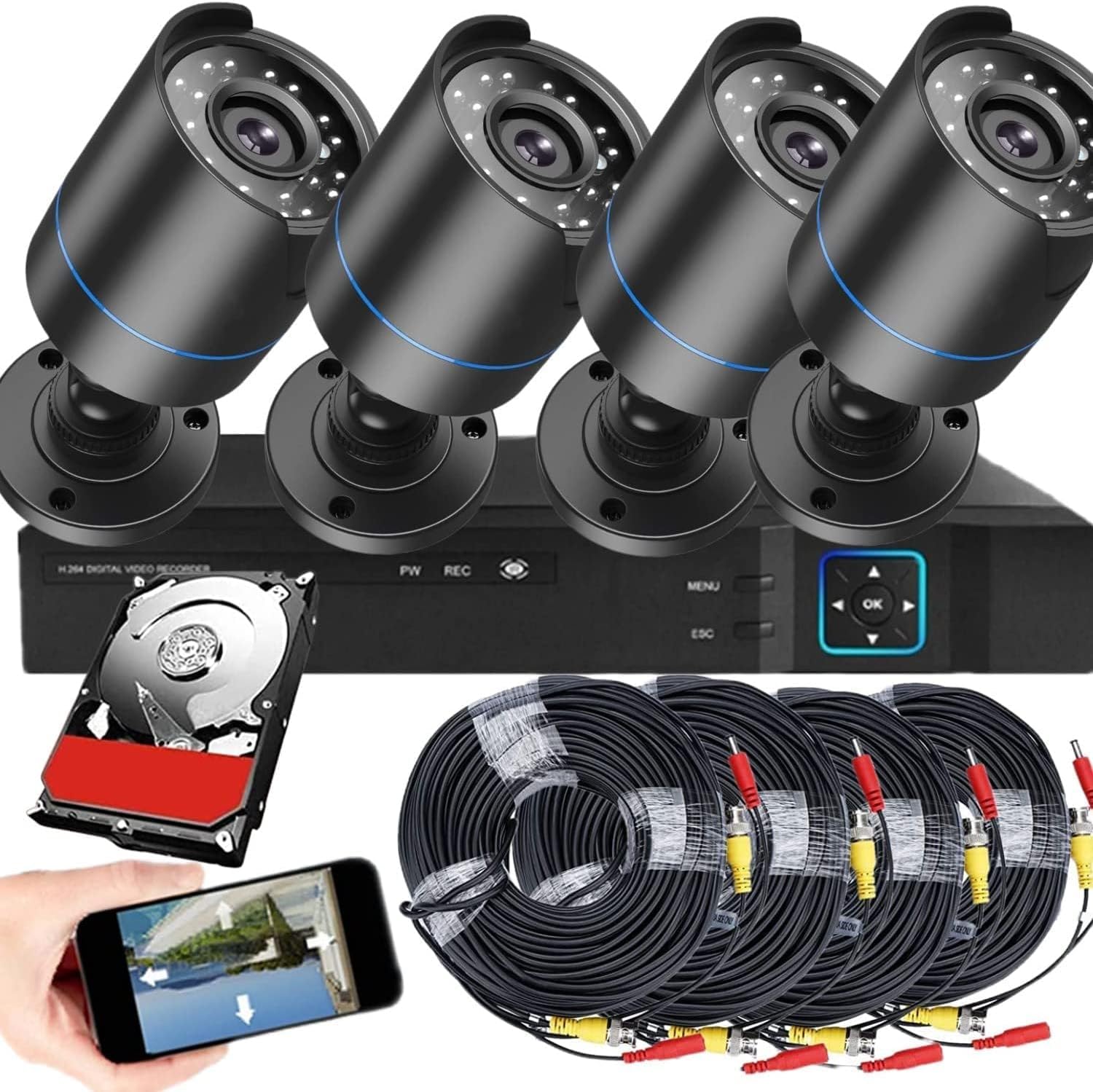 3000Tvl Home Security System Surveillance Dvr Camera Kits, 4Pcs Wired 5Mp Poe Ip Night Vision Cameras Set With Ai Motion Person 
