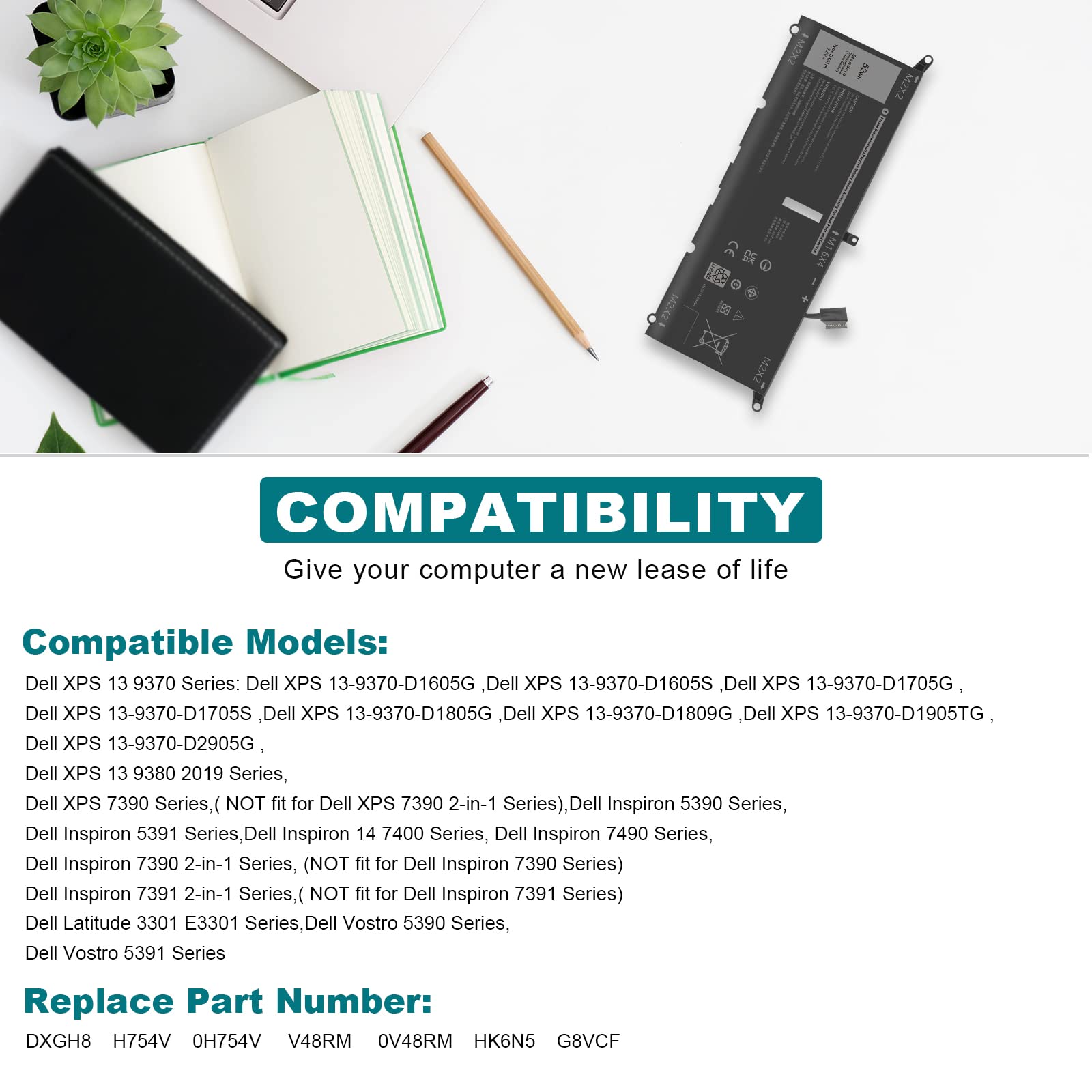 Tree.Nb Dxgh8 Battery For Dell Xps 13 9370 9380 2019 Inspiron 13 7390 7391 2 In 1 5390 5391 Latitude 3301 E3301 Vostro 5390 5391