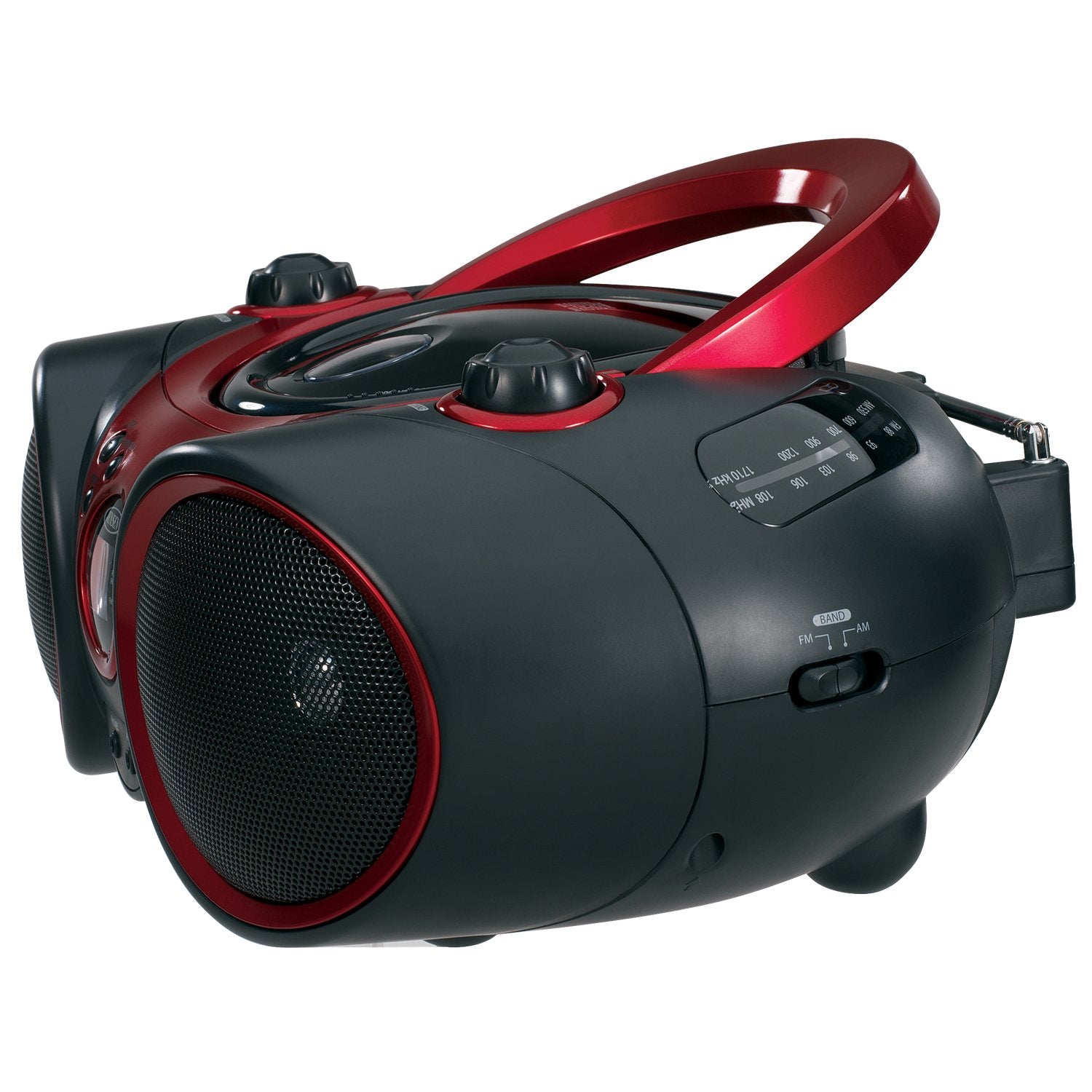 Jensen Cd-490 Portable Stereo Cd Player With Am/Fm Radio And Aux Line-In, Red And Black