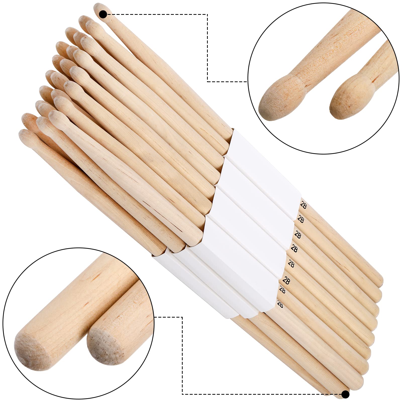 Suwimut 12 Pairs Drumsticks, Hard Maple 2B Wood Tip Drum Sticks, Exercise Drum Sticks For Adults Kids And Beginners, Musical Ins