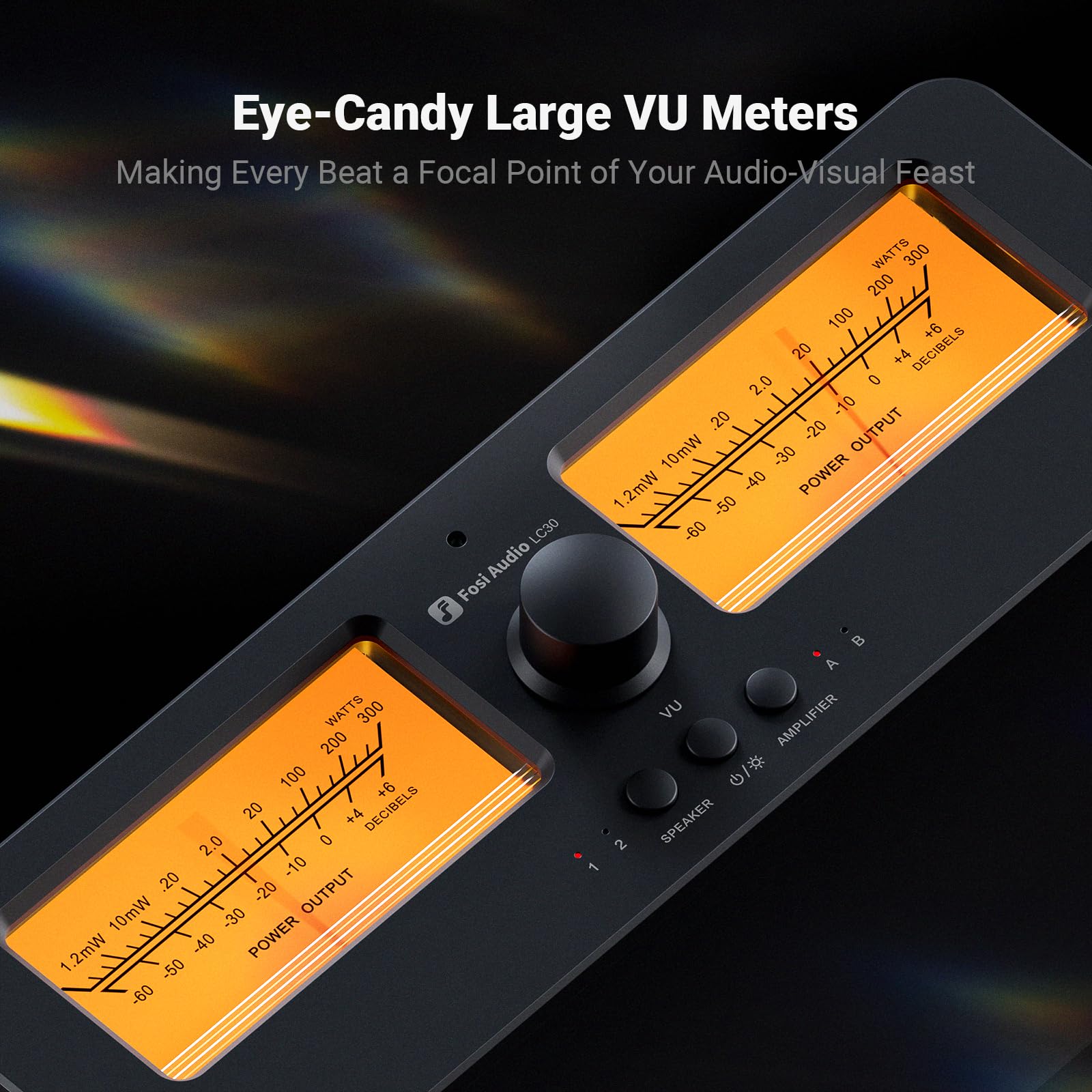 Fosi Audio LC30 VU Meter Amplifier Speaker Selector Switch Box with Remote Control for High Power Stereo Amps