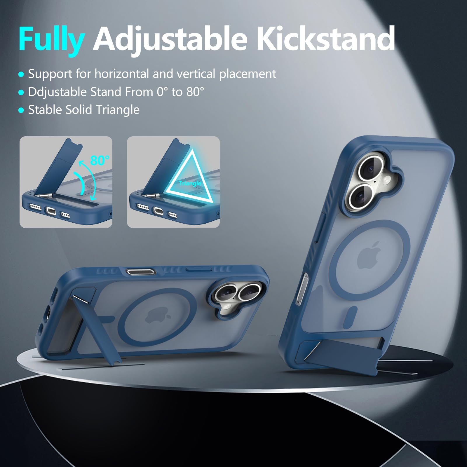 For Iphone 16 Case: [Fit For Magsafe] Strong Magnetic & Invisible Stand, Military-Grade Drop Protection With Screen Protector, A