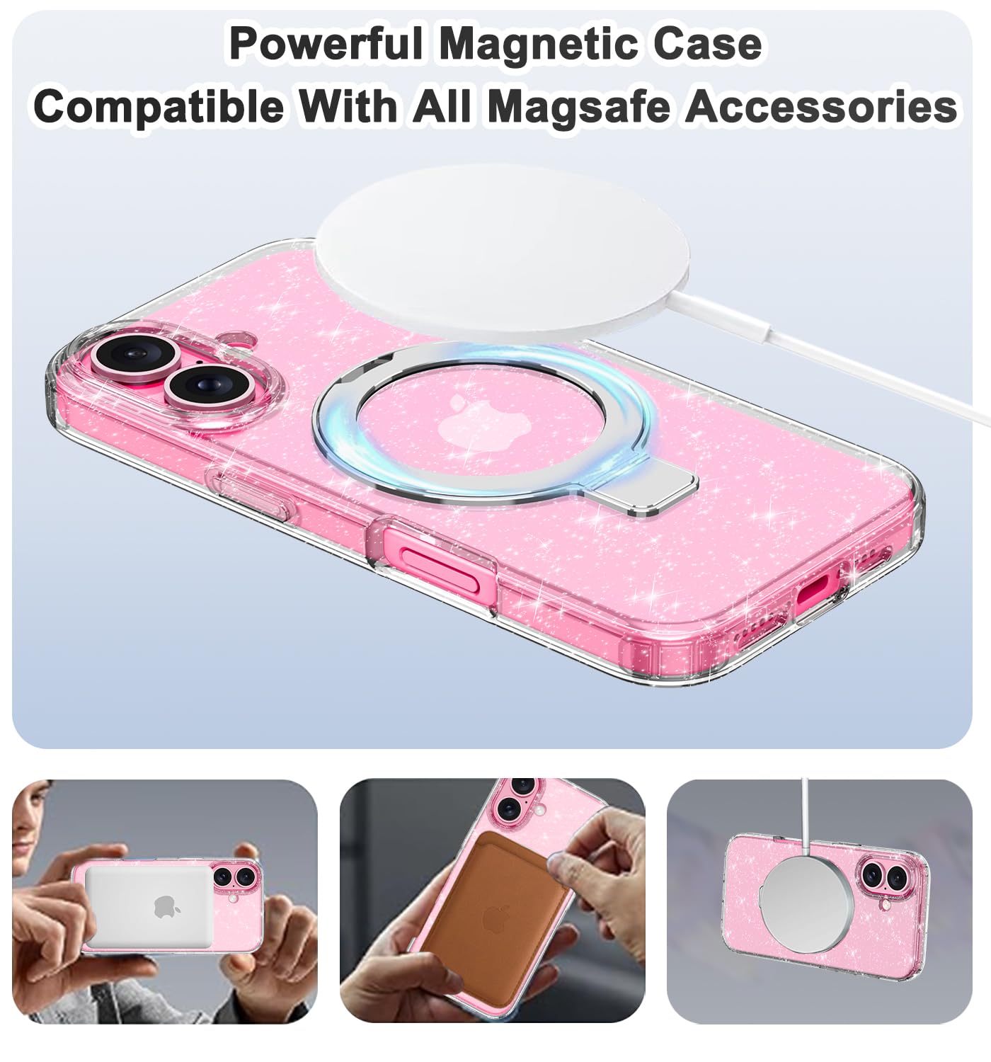 Lamcase For Iphone 16 Case With Magnetic Invisible Ring Stand [Compatible With Magsafe], Full Body Rugged Slim Women Men Girl Sh