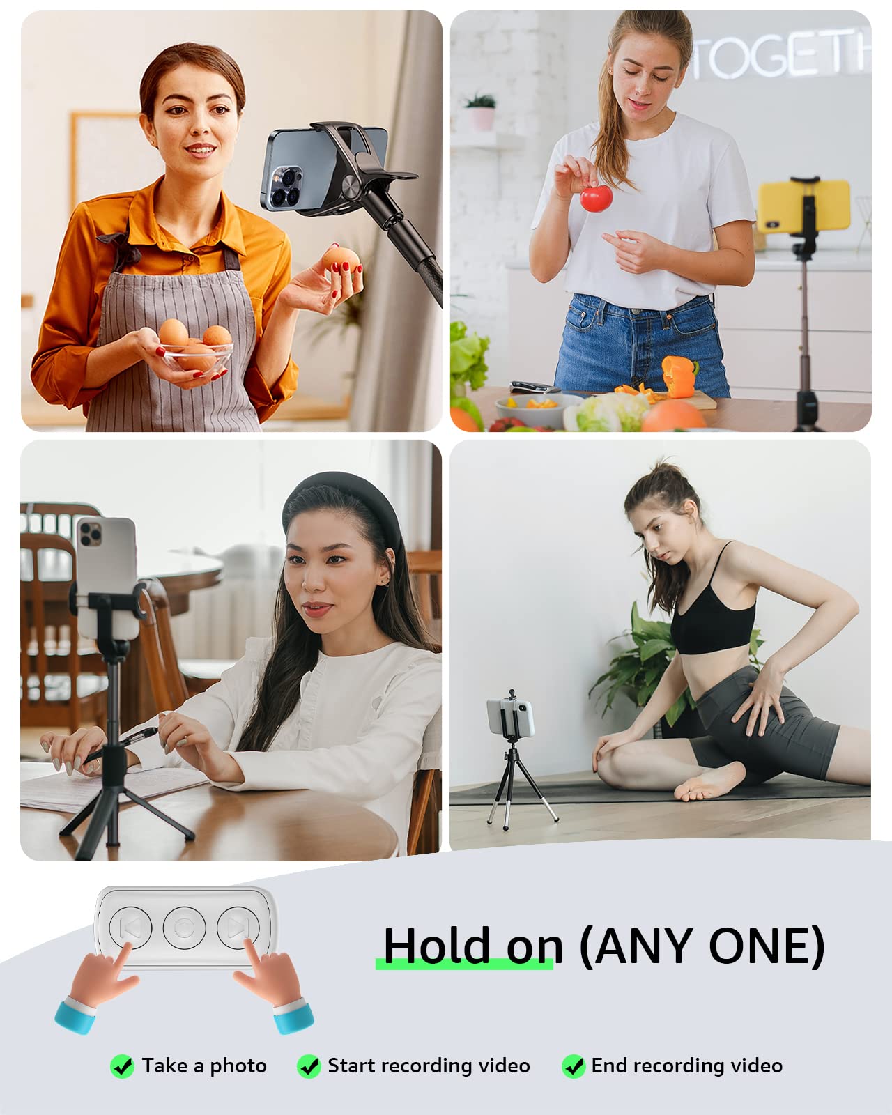 Tik Tok Bluetooth Remote Control Wireless Page Turner Tiktok Scrolling Control Rechargeable With Ring Design For Iphone Android Ipad Cell Phone (White)