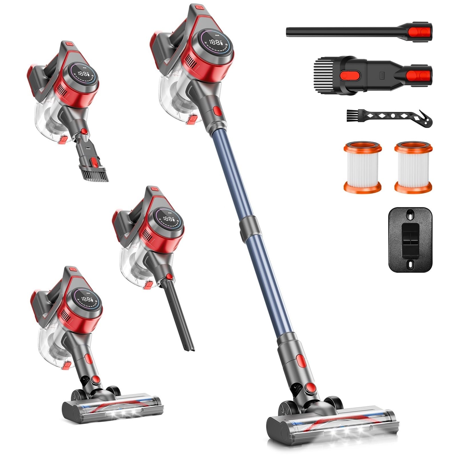 Bsnaw Cordless Stick Vacuum Cleaner   Rechargeable, 35Kpa Powerful Vacuums With Detachable Battery Display, Max 45Mins Runtime,