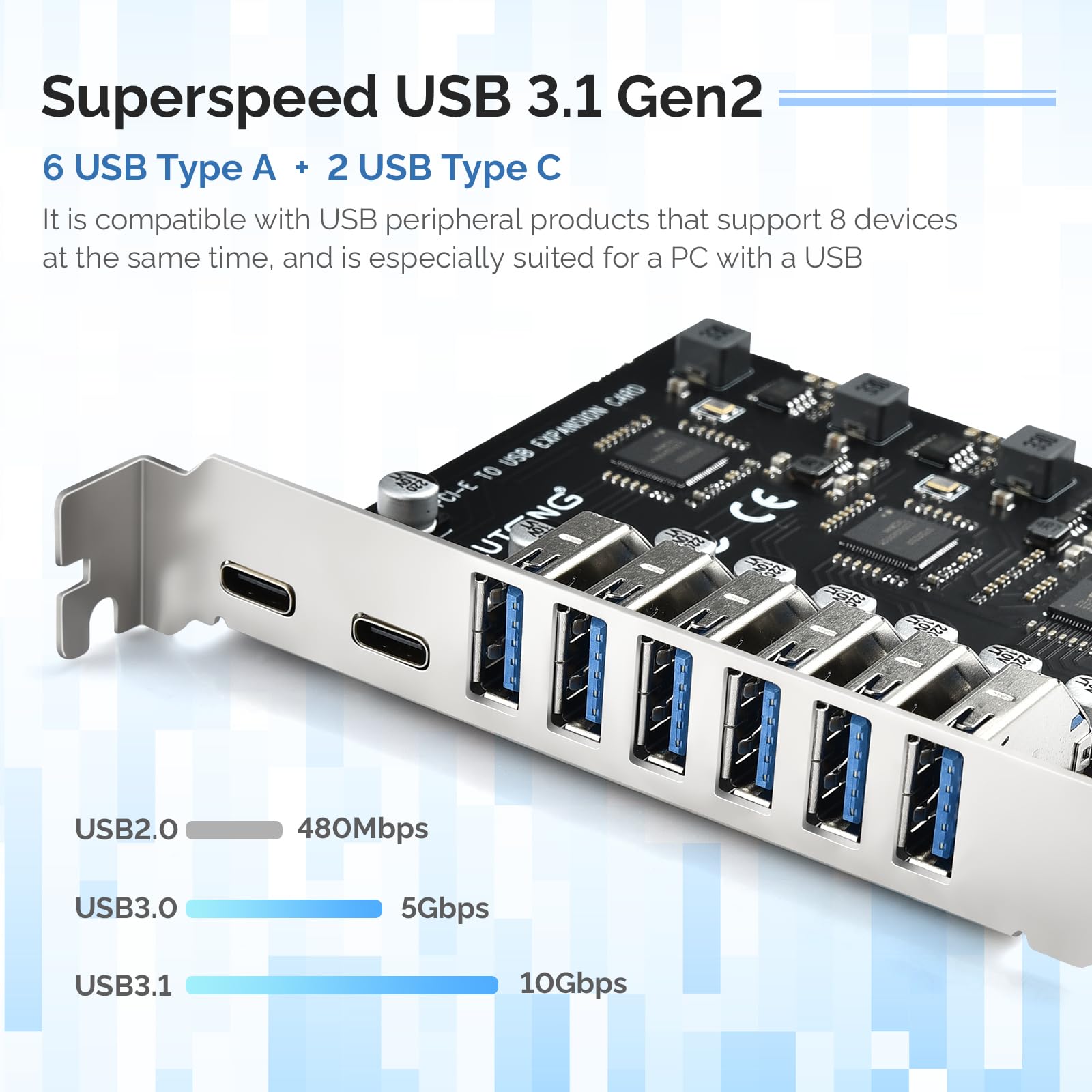 Eluteng Pcie Usb 3.0 Card Pci Expree To Usb Expansion Card Super Speed 5Gbps Pci E Usb3 Hub Controller Adapter For Windows 11/10