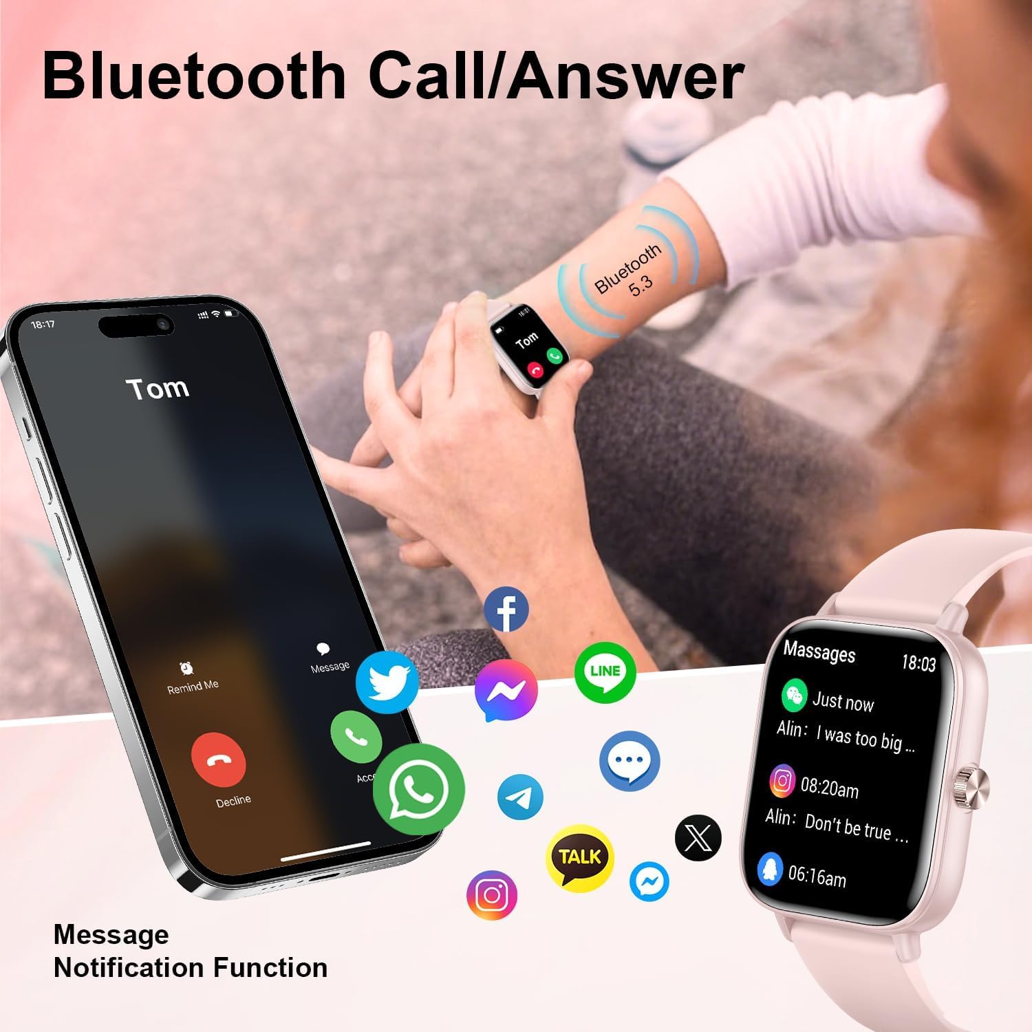 Smart Watch For Women, 1.83 Hd Touchscreen Smartwatch With Bluetooth Call/Make Calls, Ip68 Waterproof Fitness Tracker With 150