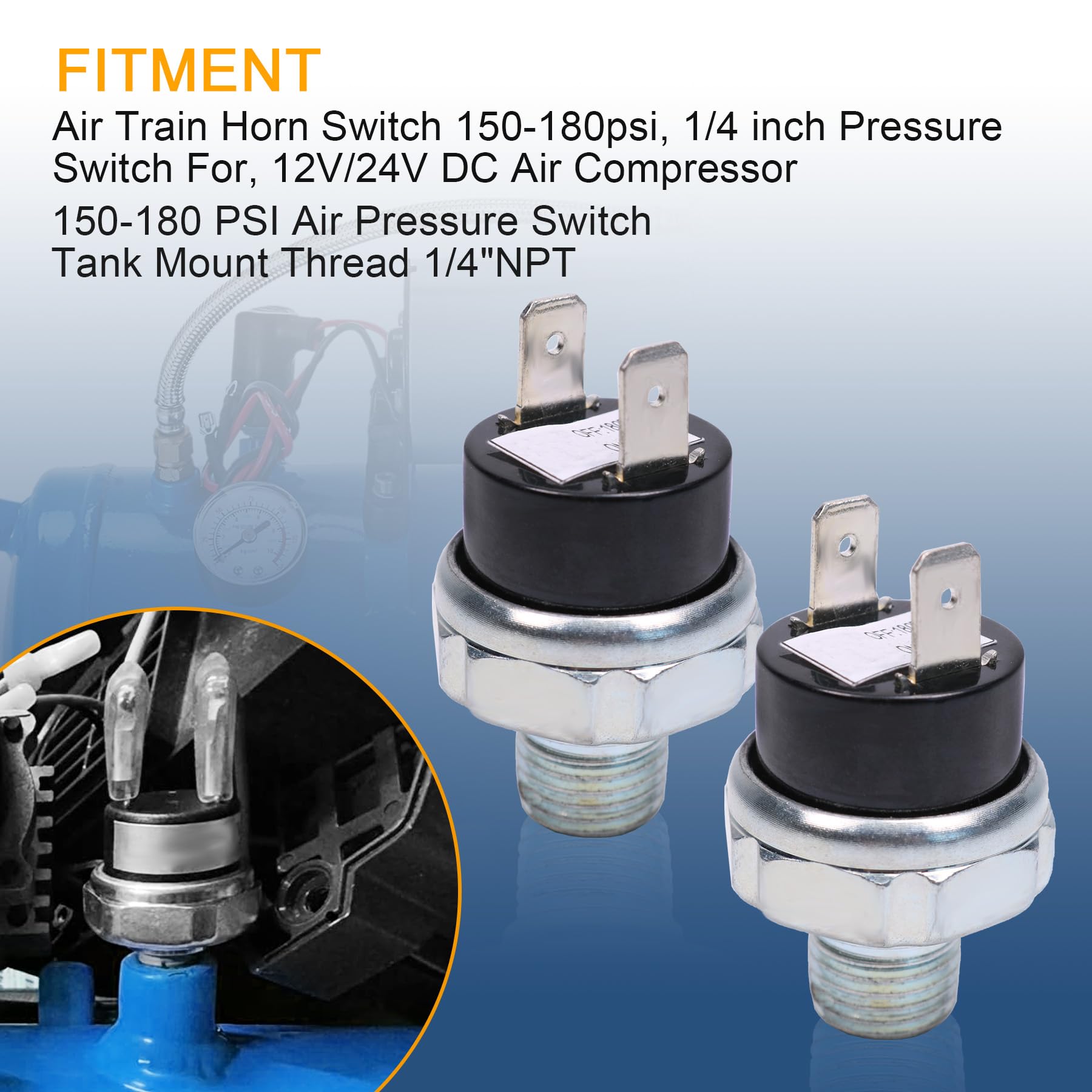 150 180 Psi Air Pressure Switch 150 180Psi 1/4 Inch Tank Mount Thread 1/4'' Npt 12V/24V Dc Air Compressor Tank Pressure Control