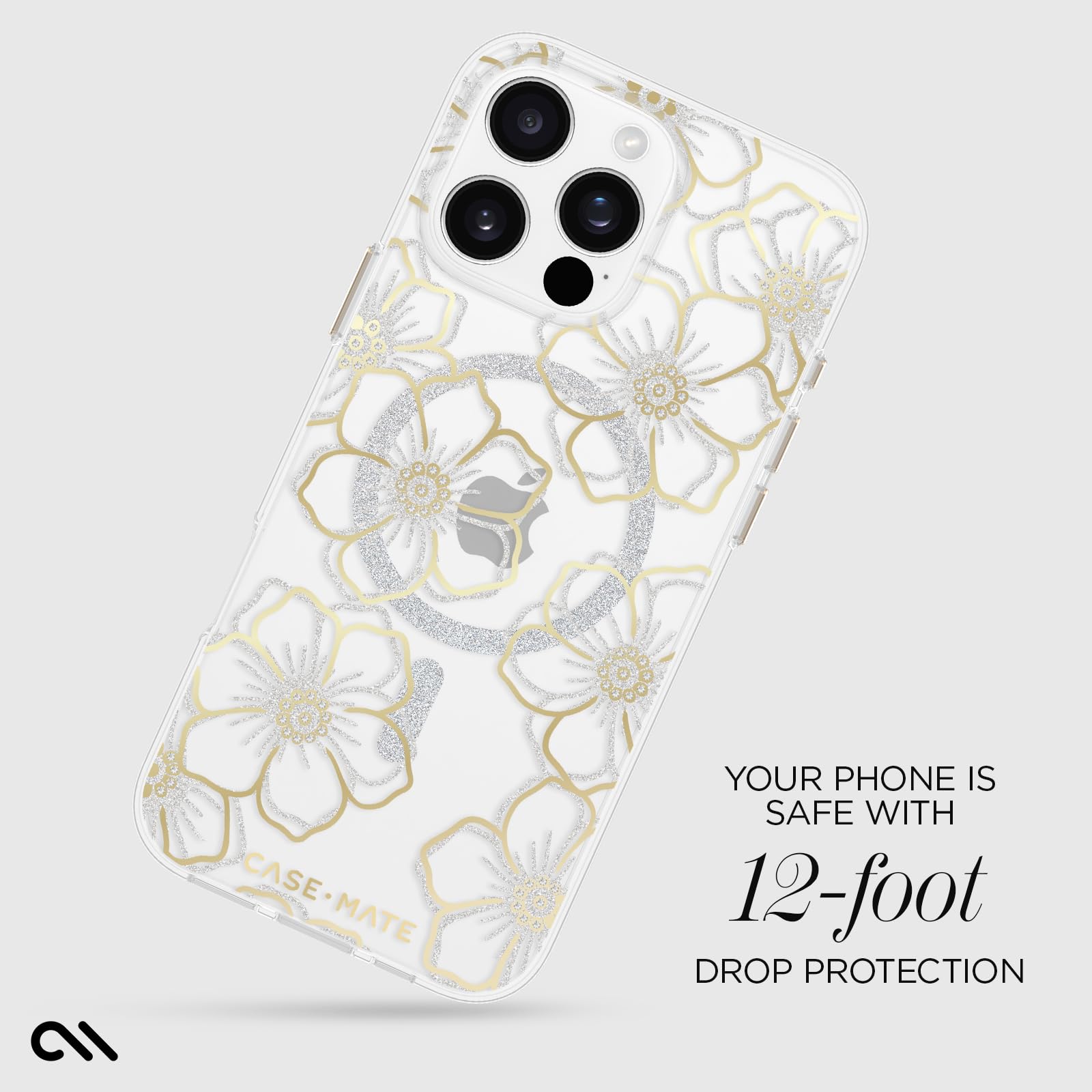 Case Mate Iphone 16 Pro Max Case [Compatible With Magsafe]   Sparkly Floral Phone Case With 12Ft Drop Protection   Premium Magne