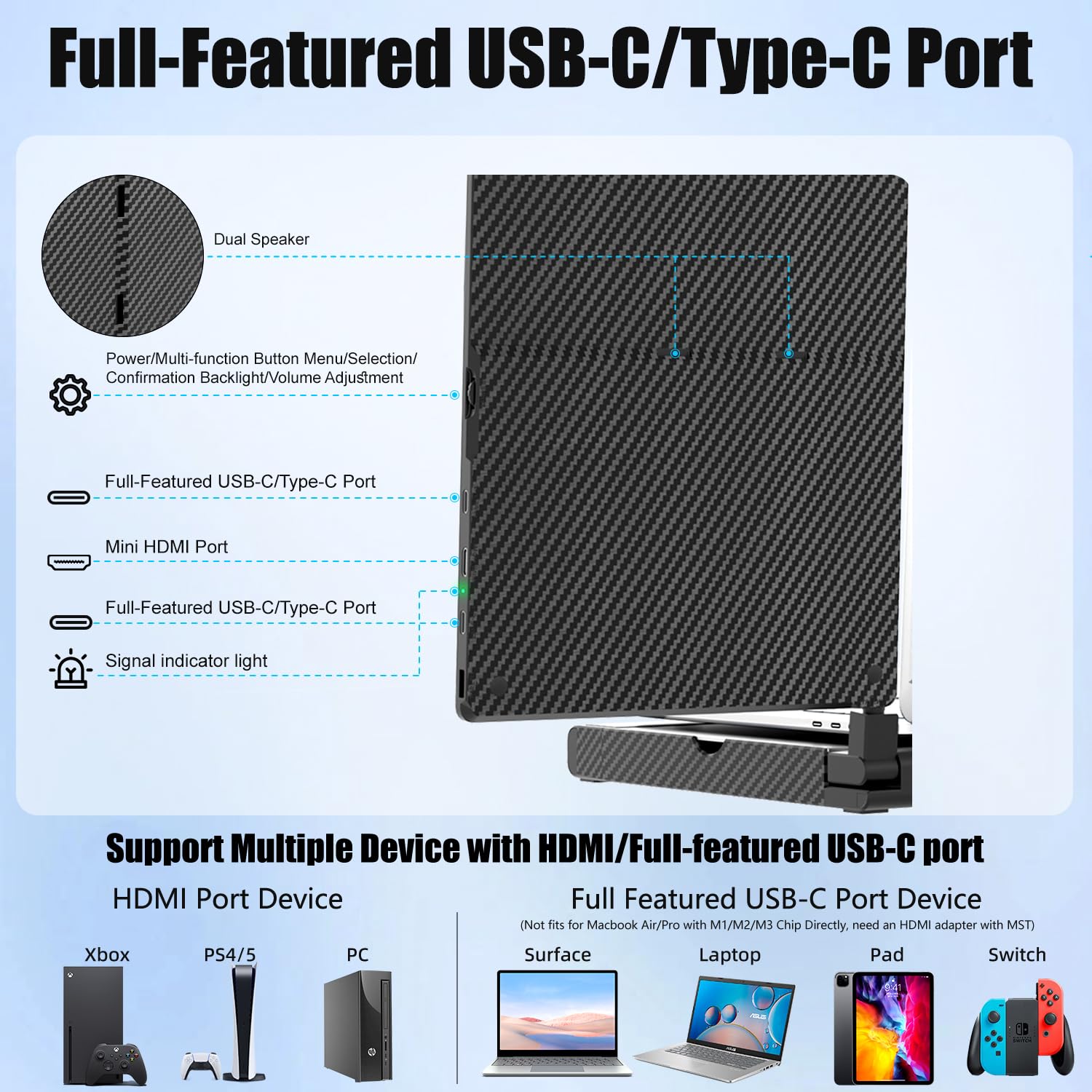 Kefeya 14'' Triple Laptop Monitor Extender With Metal Base, 360 Rotation 1080P Portable Laptop Screen Extender For 12 17.3'' Lap