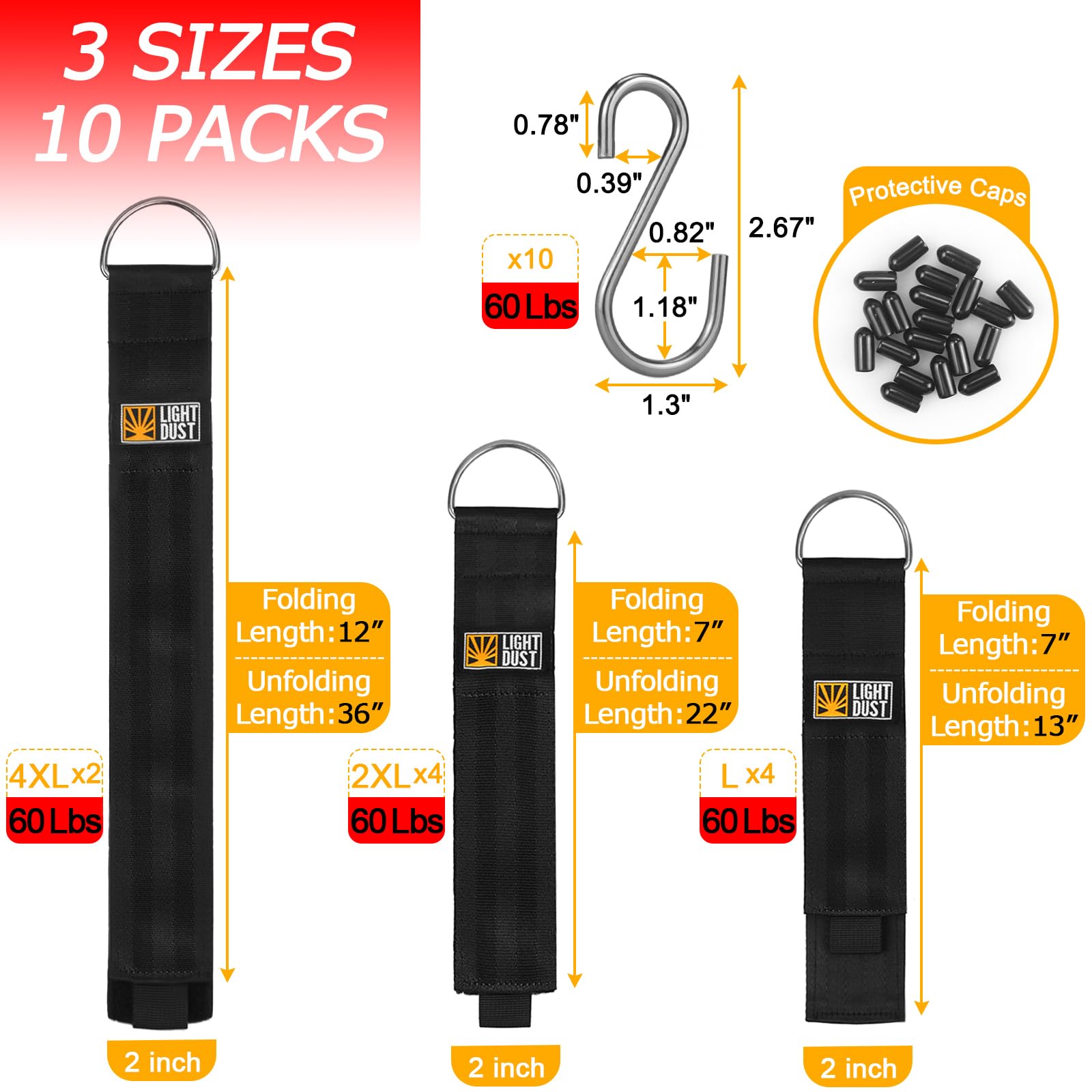 Hanging Extension Cord Holder   Handle Wrap Straps With S Hooks 10Pack 13'' 22'' 35'' Heavy Duty Garage Organizer Tool Hangers