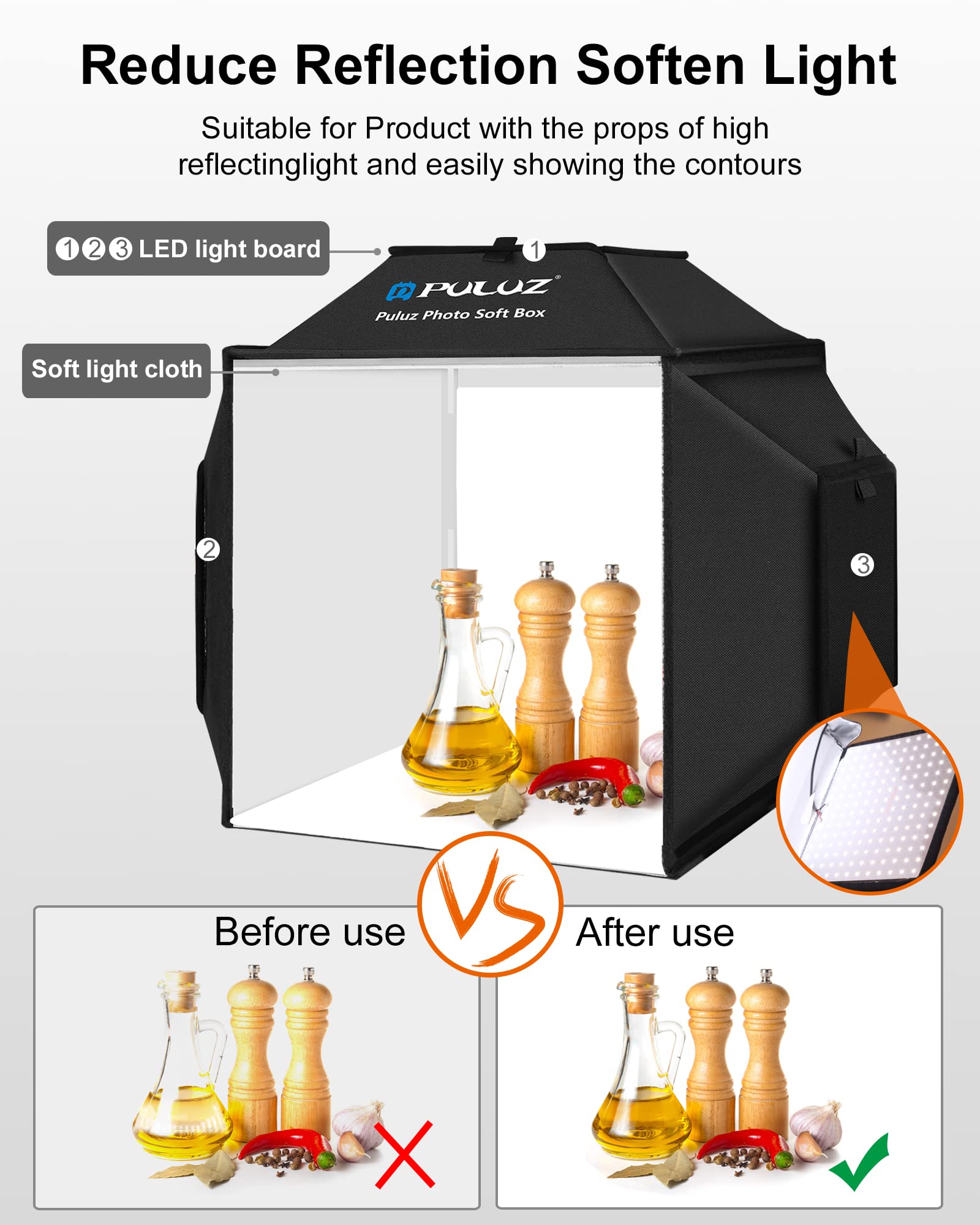 Puluz Photo Studio Light Box 16'' X 16'' X 16'' Portable Foldable Photo Tent Light Box 24W Professional Studio Shooting Tent Sof