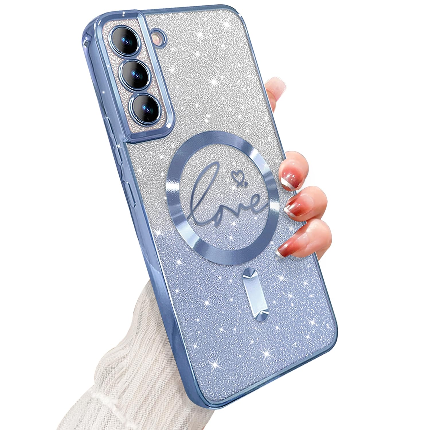 Zonrw For Samsung Galaxy S22 Case Magnetic,For Women Girl Soft Cute Luxury Love Heart Plating Bling Gradient Glitter Phone Case